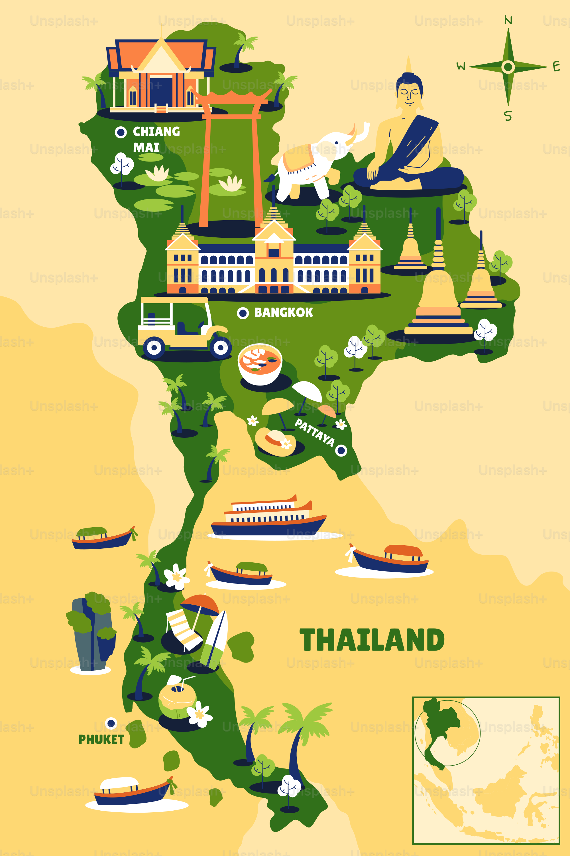 A map of the country of thailand