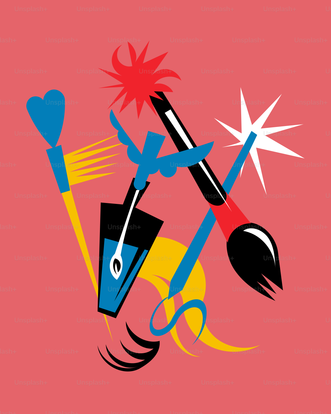 A pink background with a brush and a star