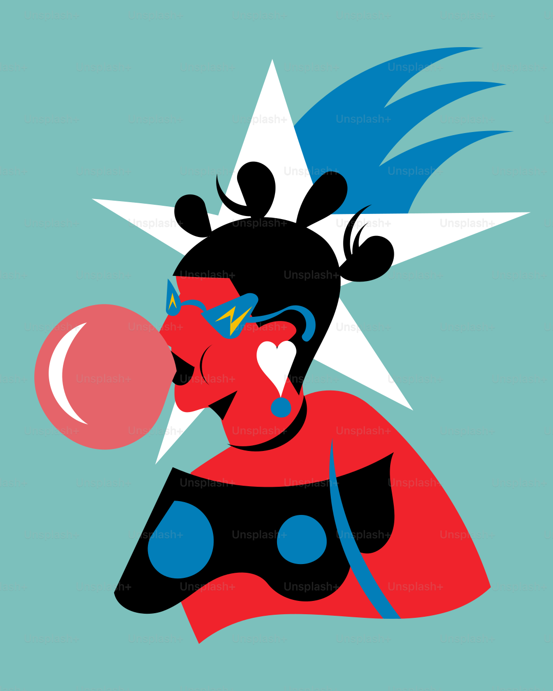 A man with a star on his head blowing a bubble