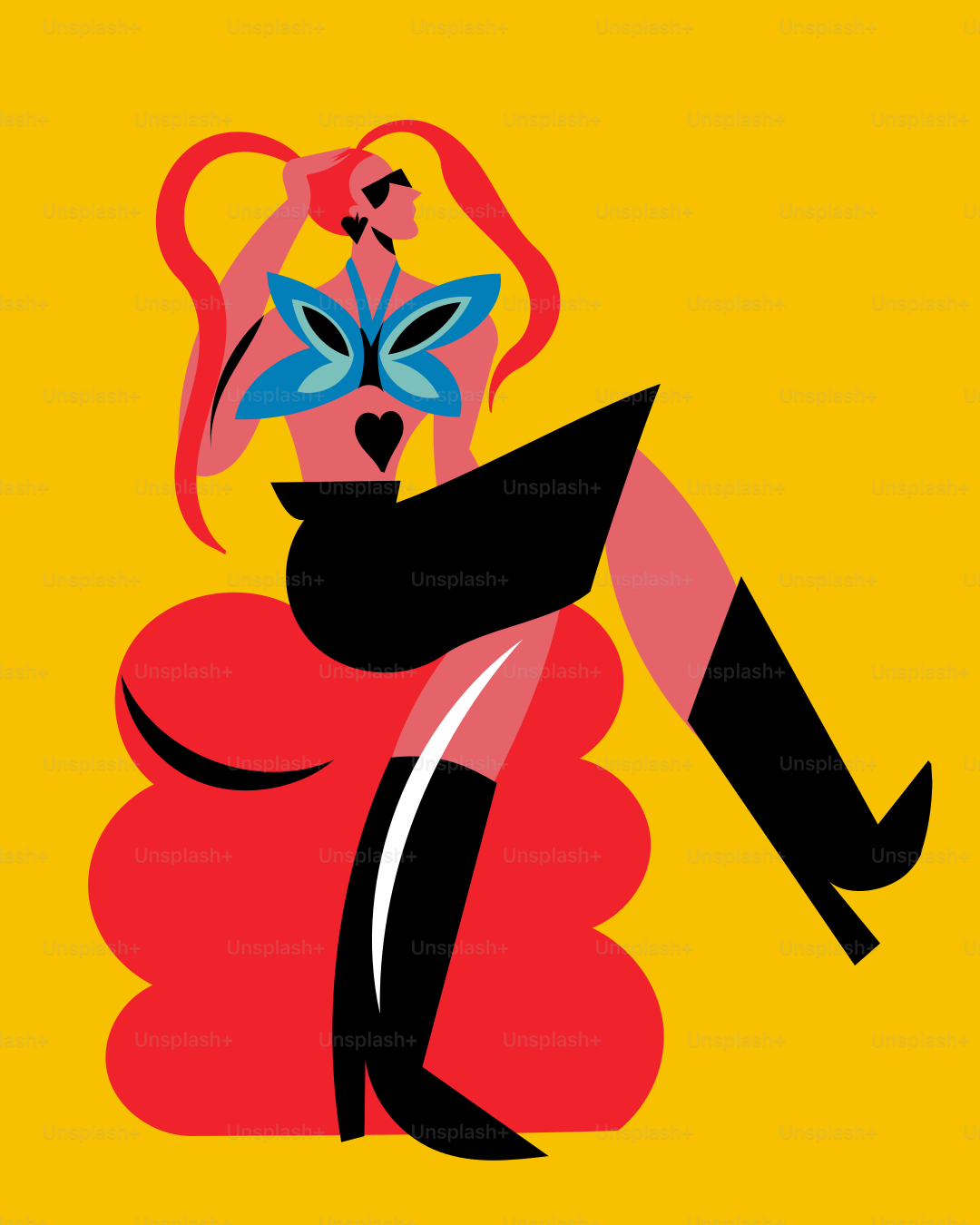 A woman in a red dress with a flower in her hair