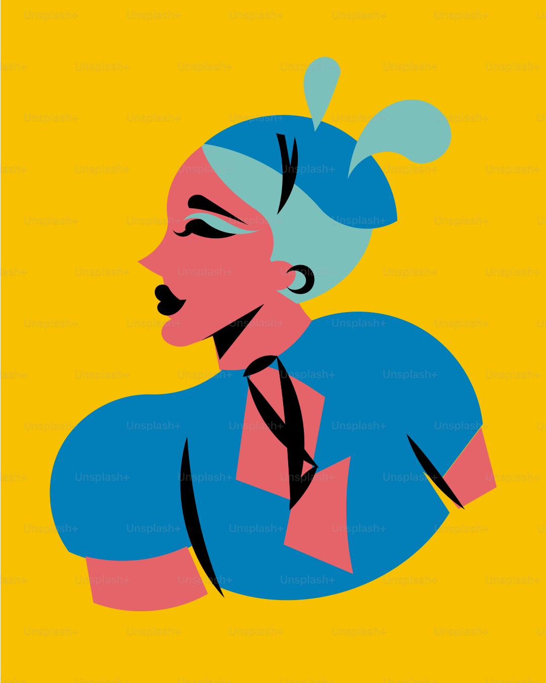 A woman wearing a blue shirt and a pink tie