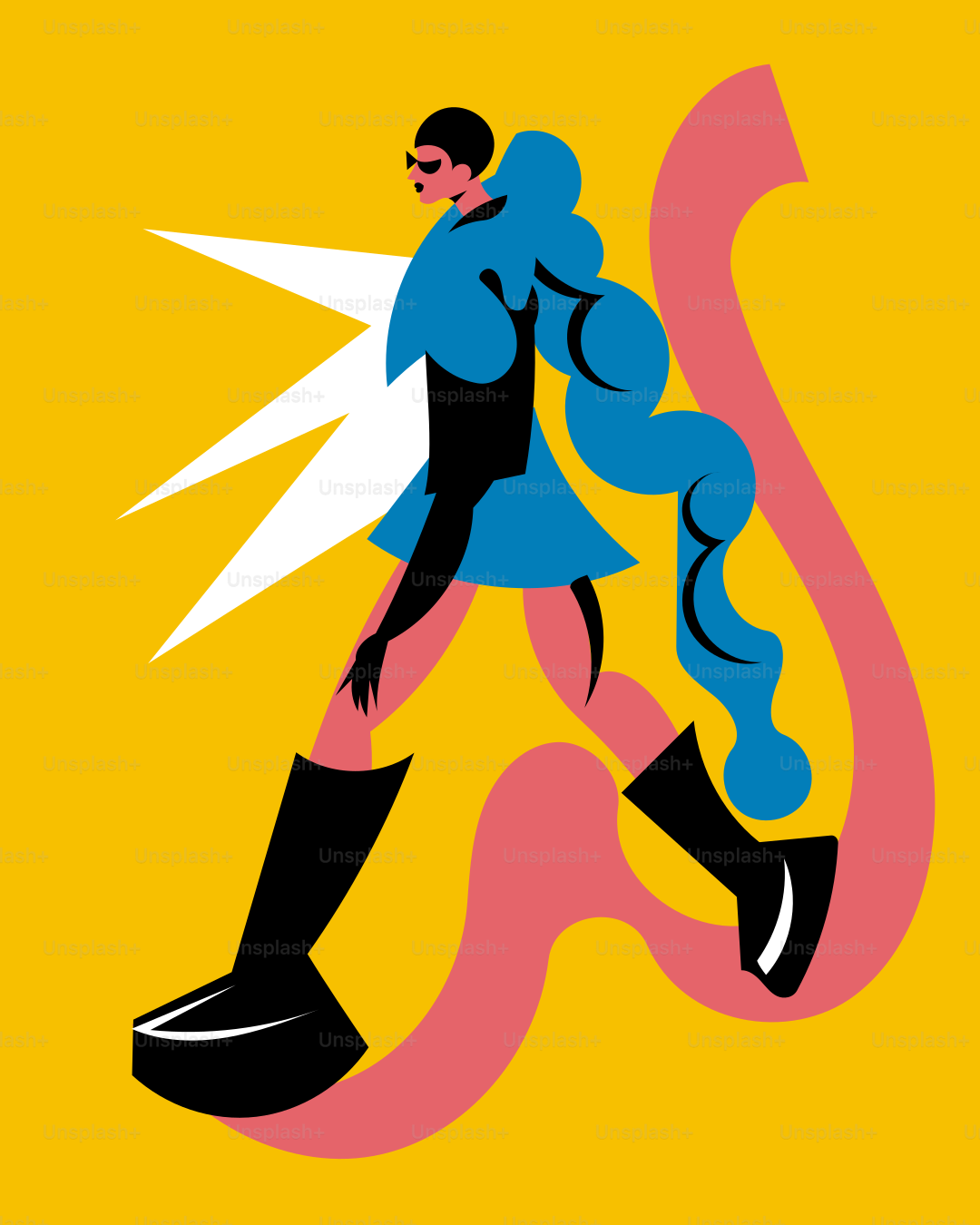 A man in a blue jacket and black boots is running