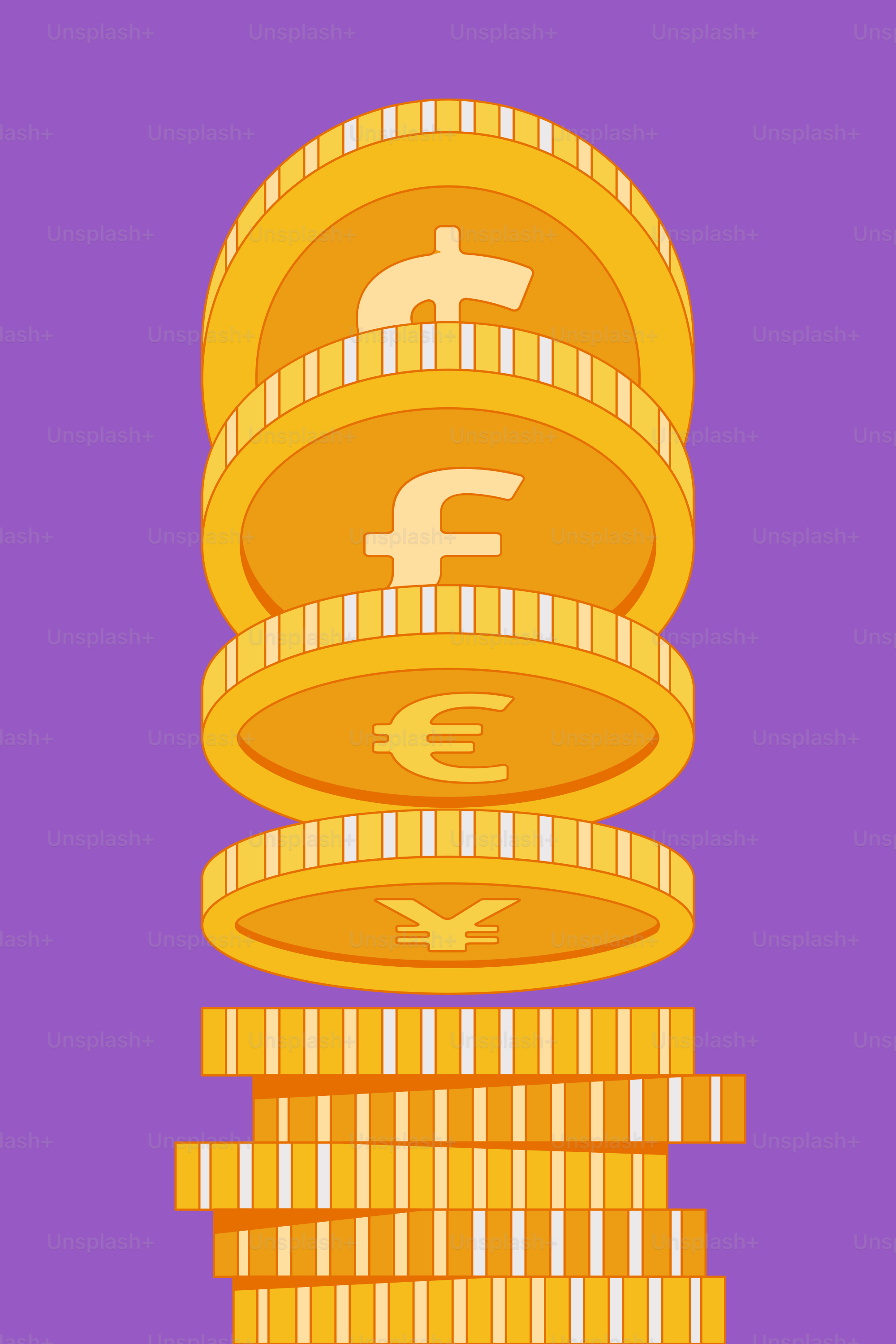 A stack of gold coins with a purple background