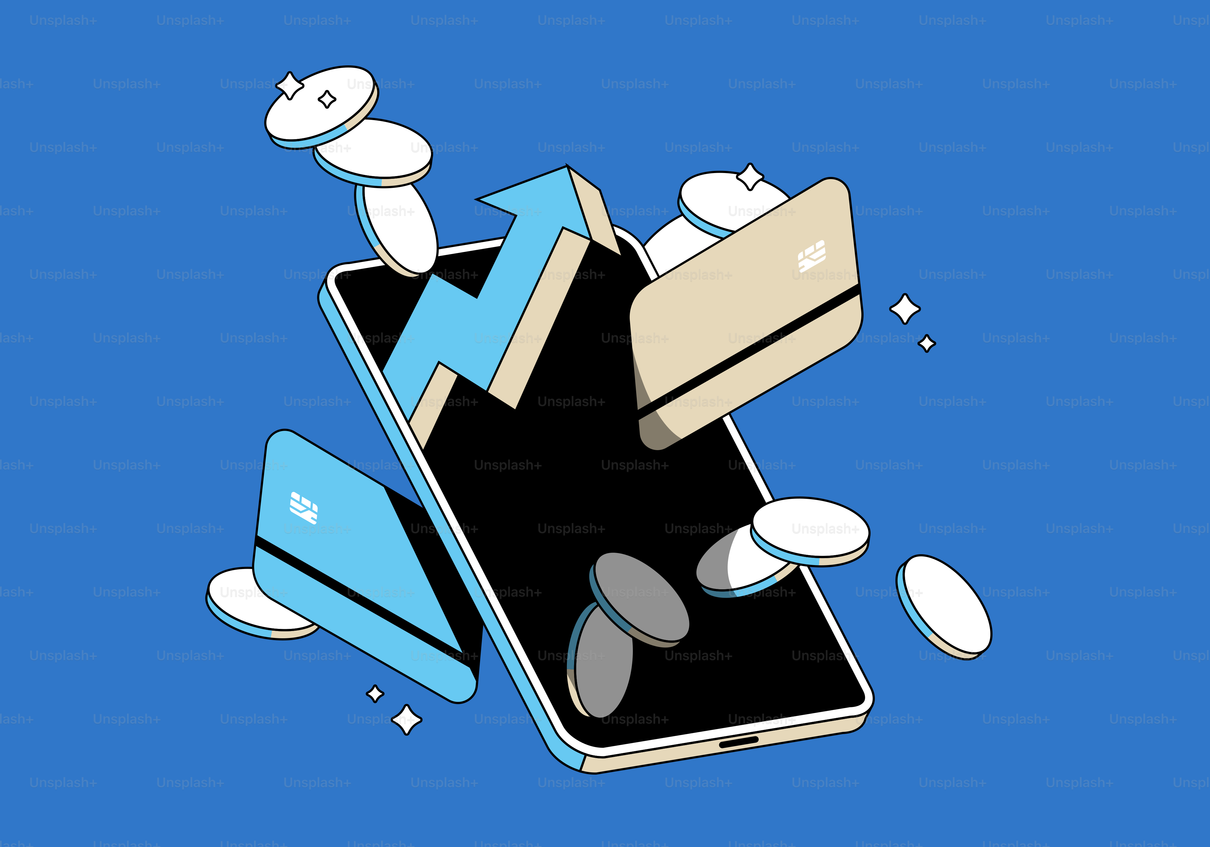 Un fond bleu avec l’image d’un téléphone portable