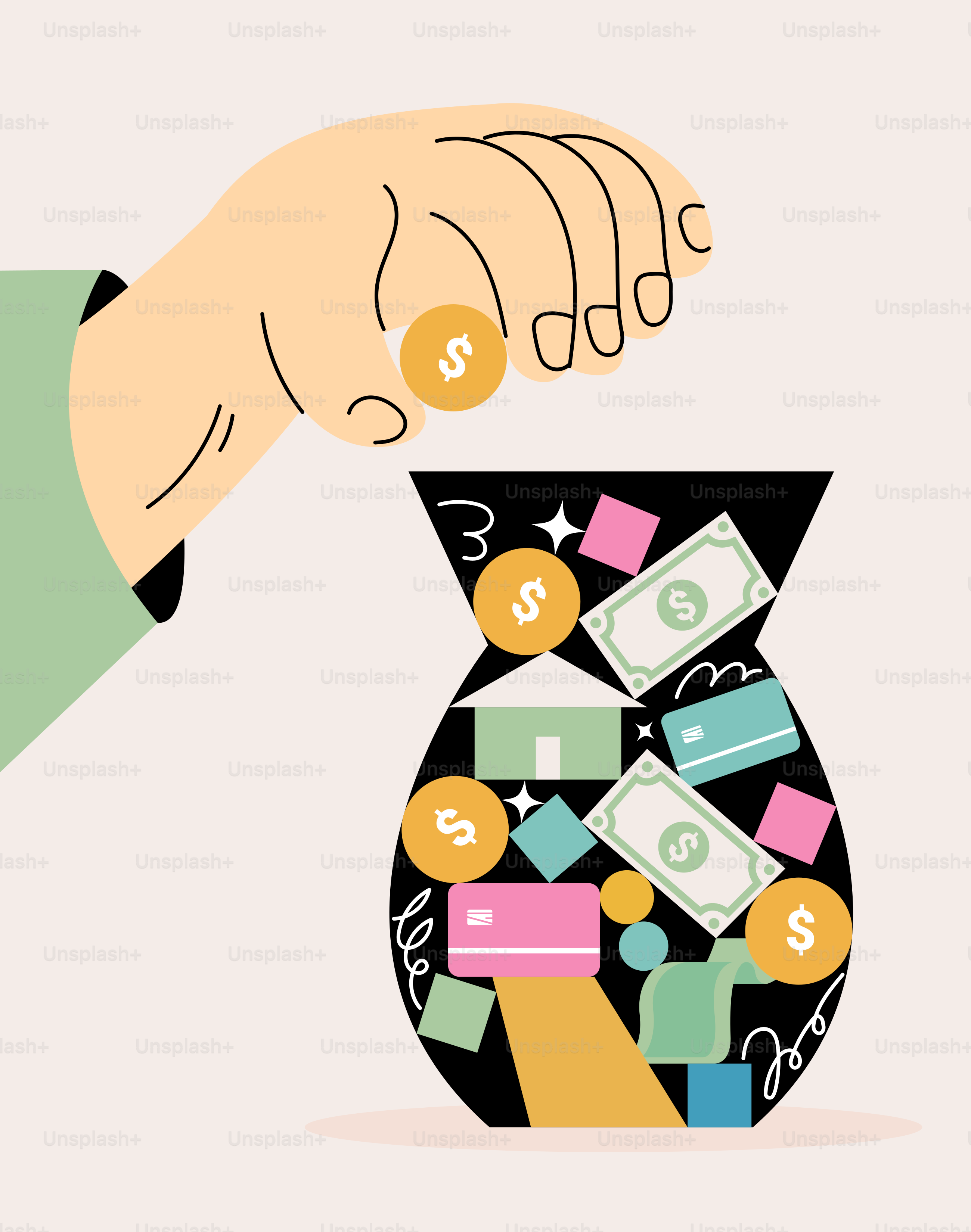 A person putting money into a vase