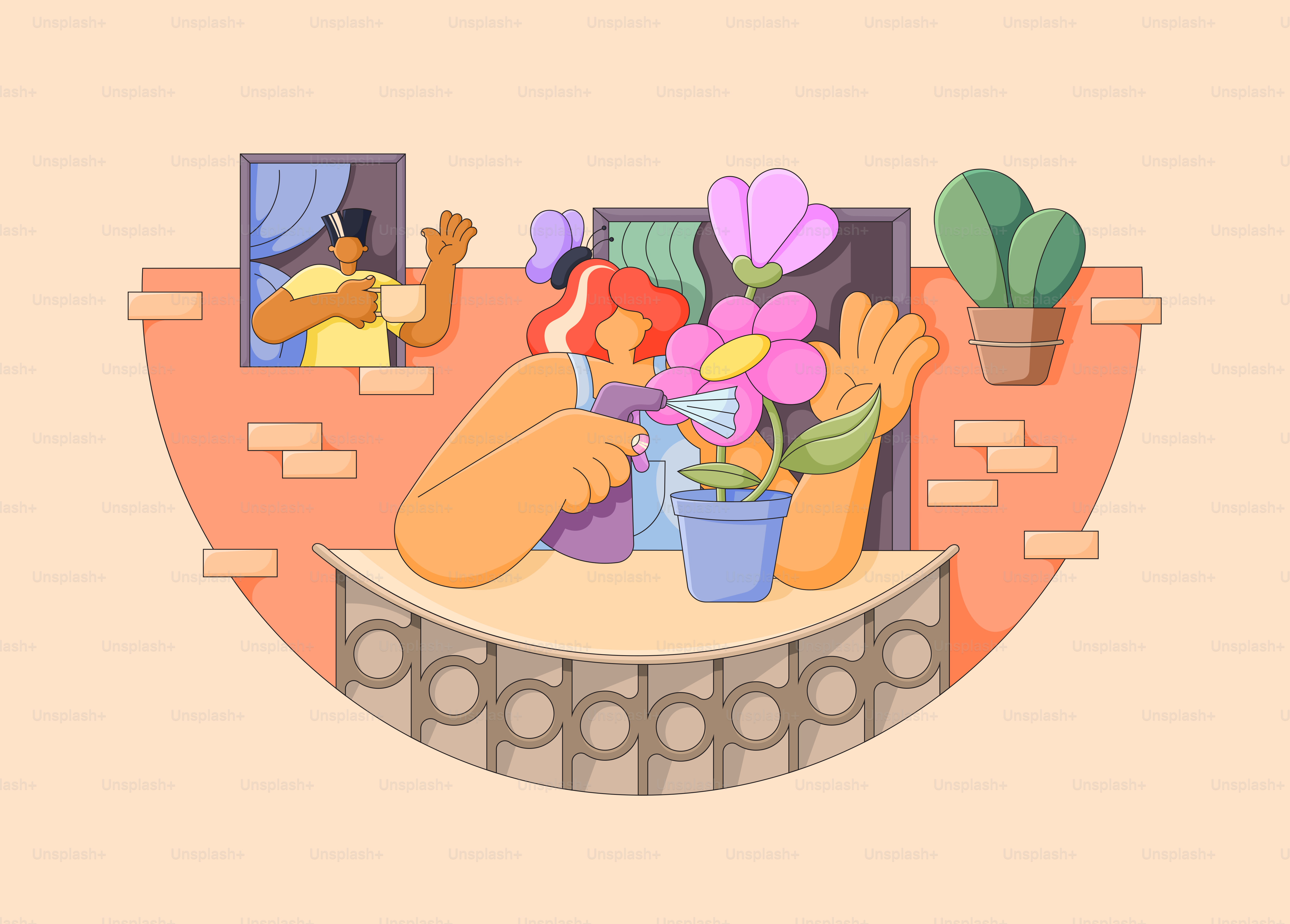 A cartoon of a person holding a potted plant