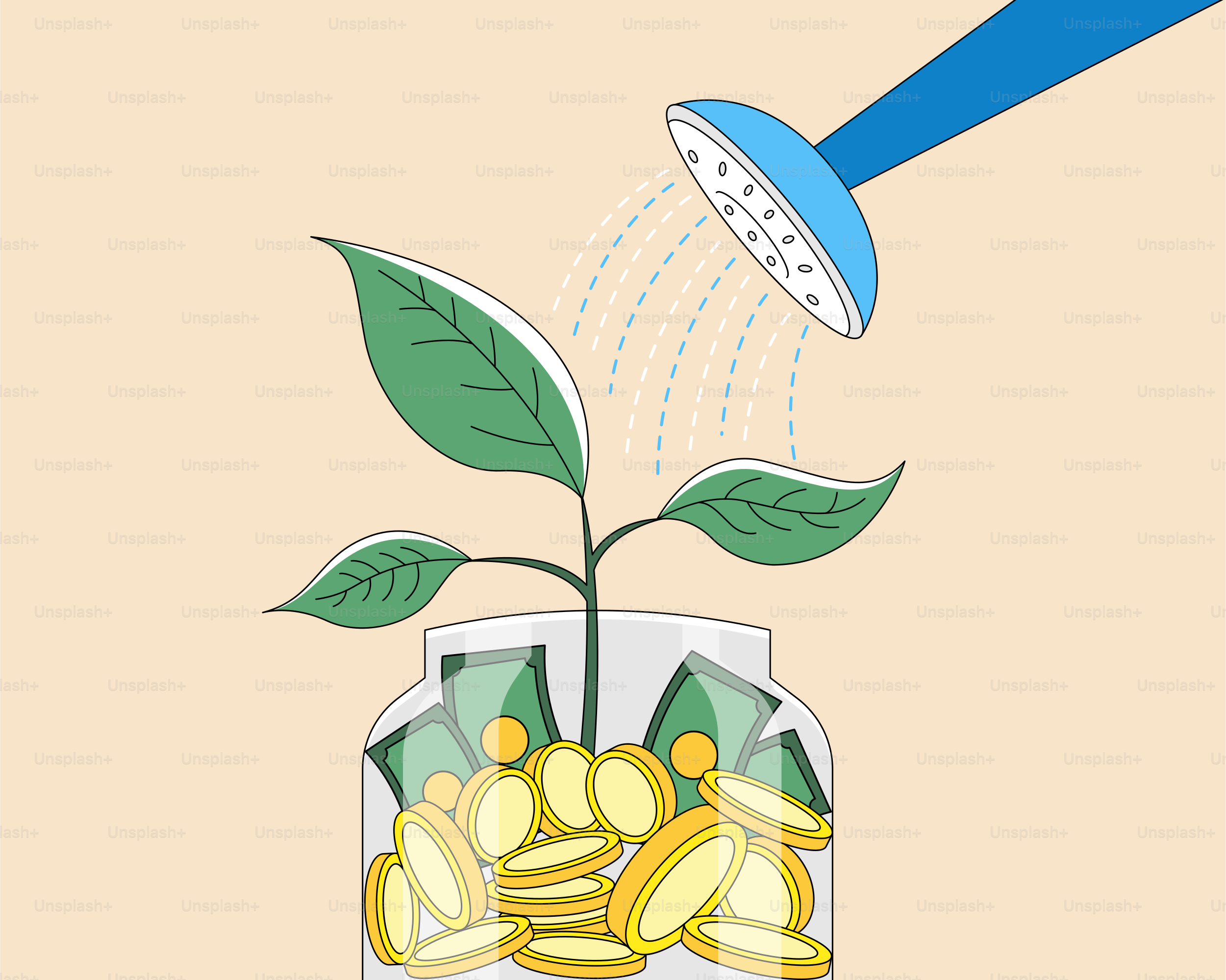 A plant sprouting out of a bag of money