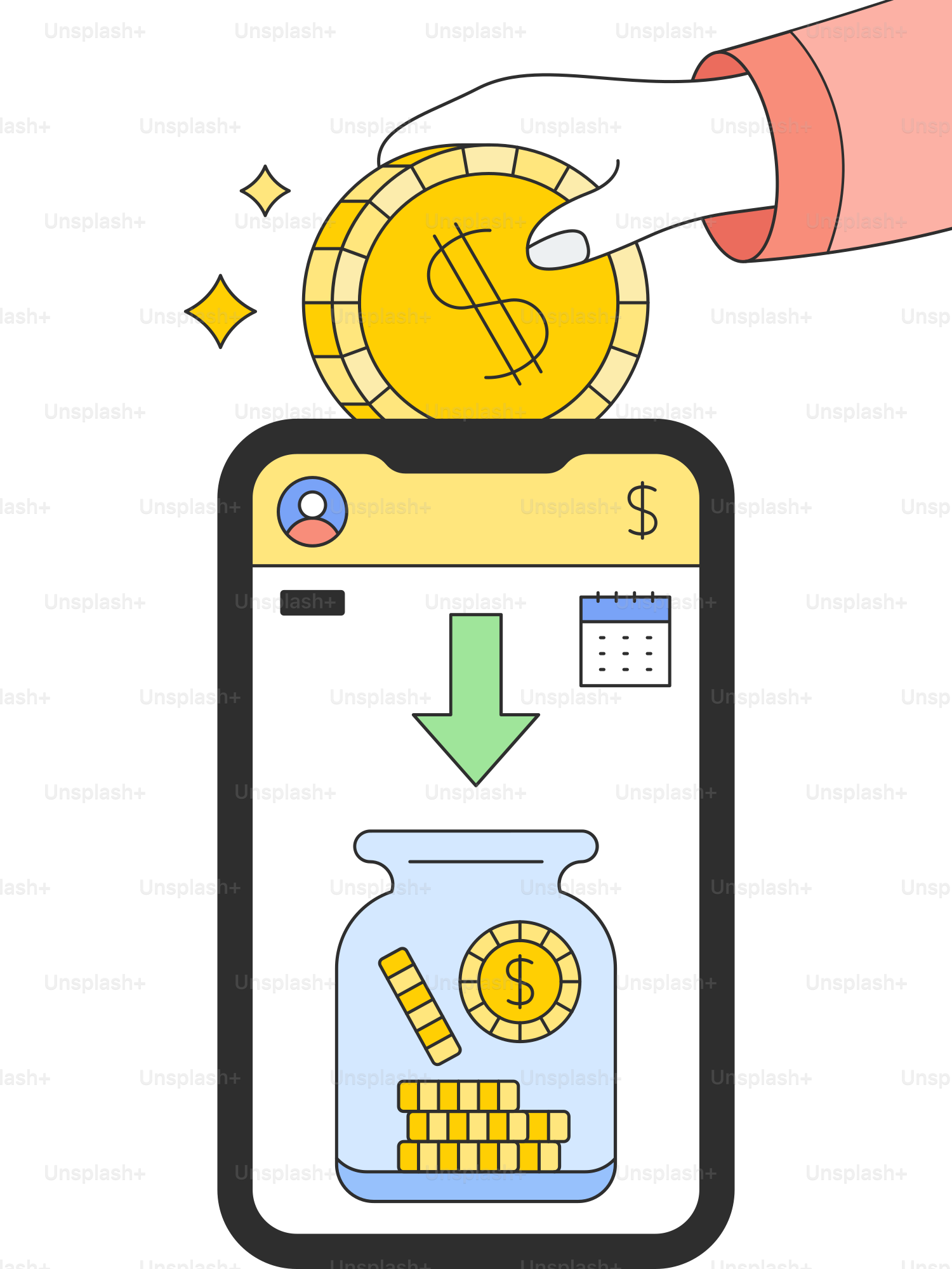 A hand is putting money into a jar