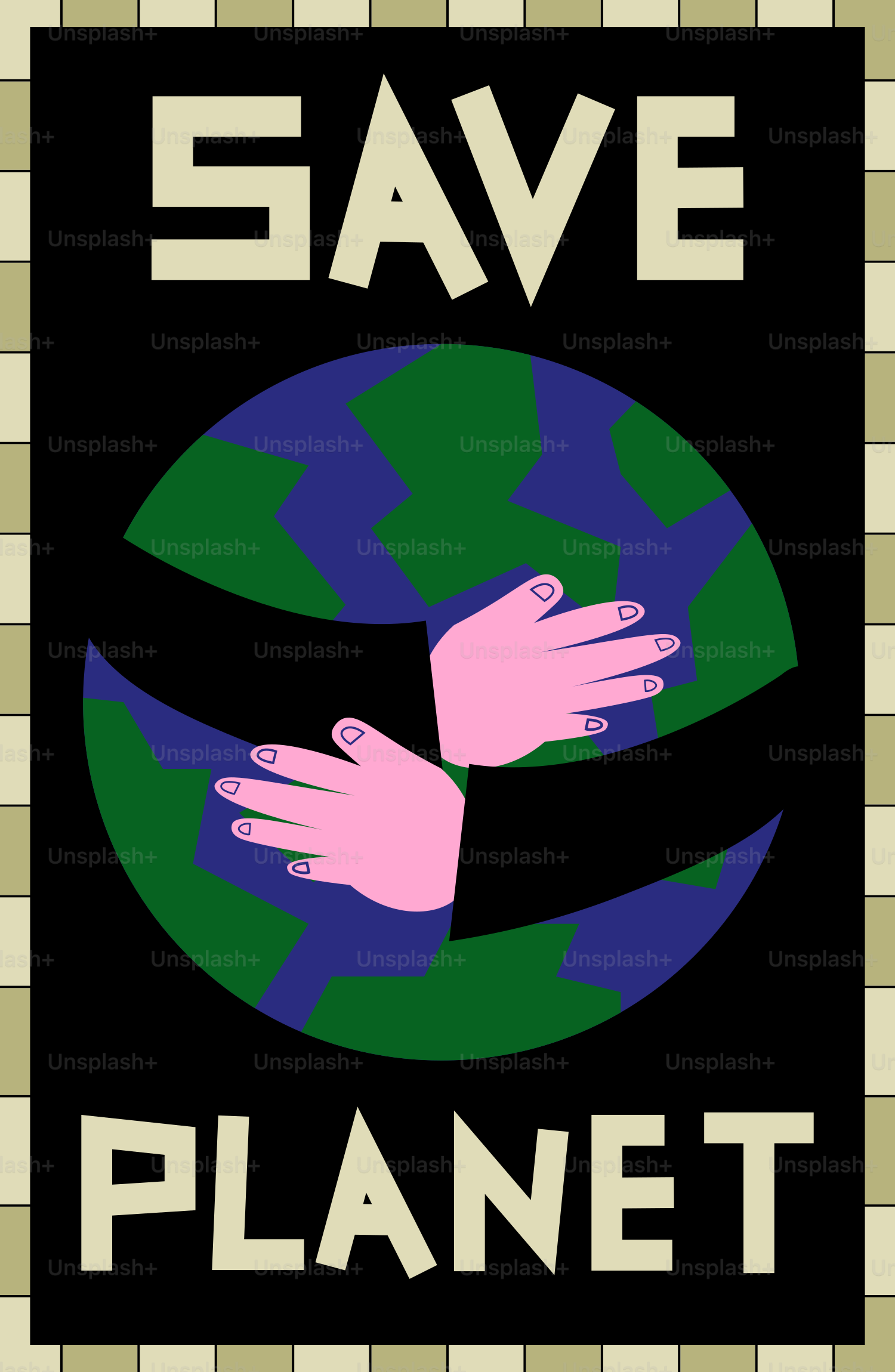 A poster with two hands holding the earth