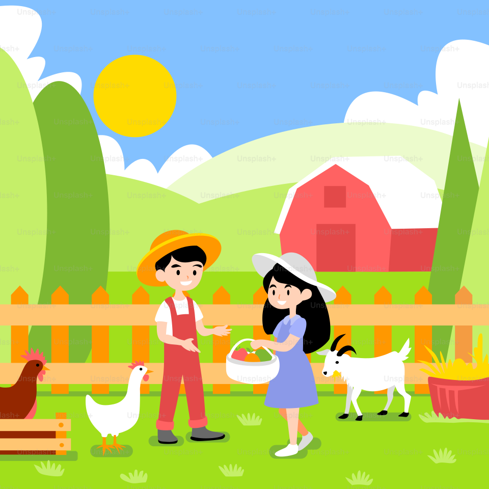 A man and a woman feeding chickens in a farm