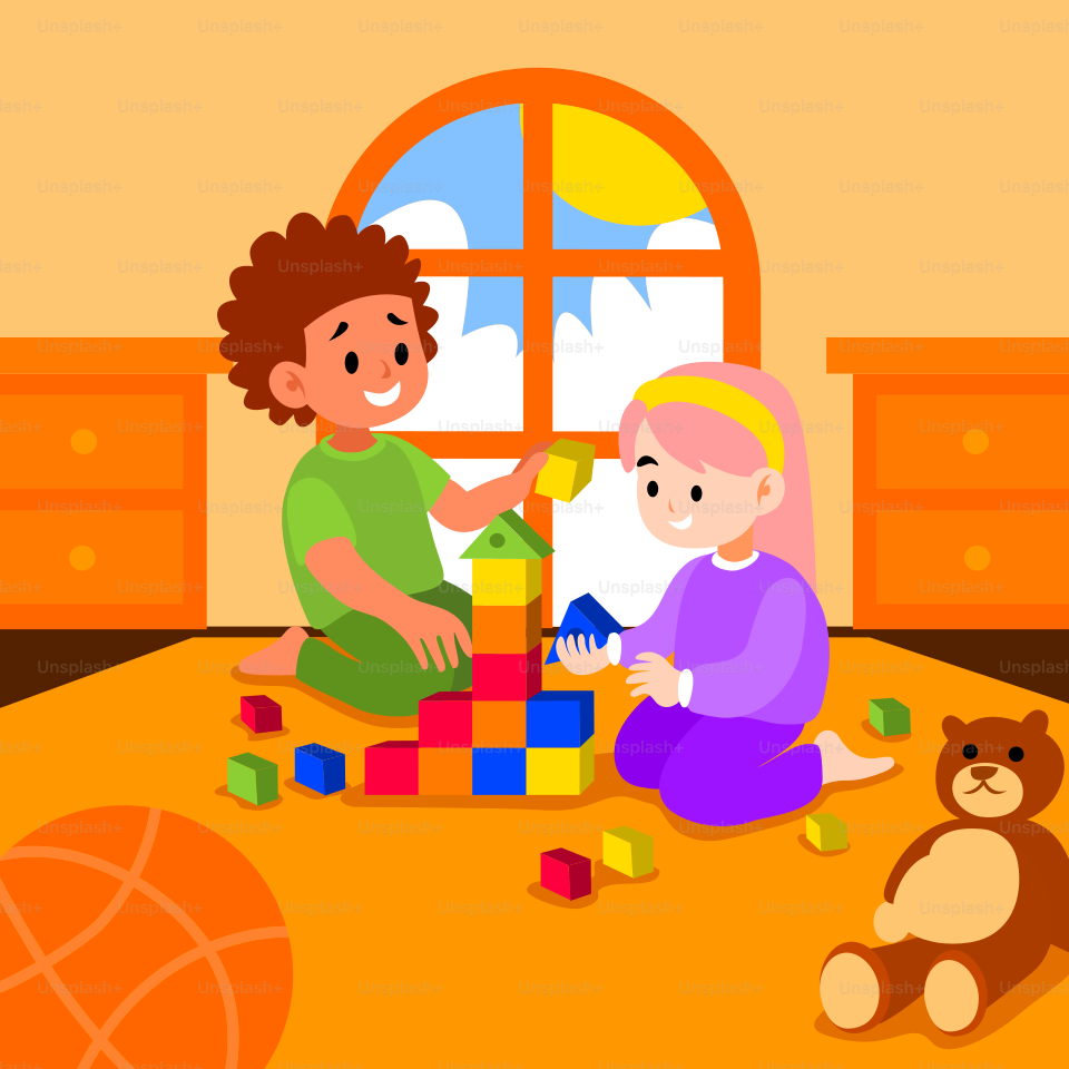 Un par de niños jugando con bloques en una habitación
