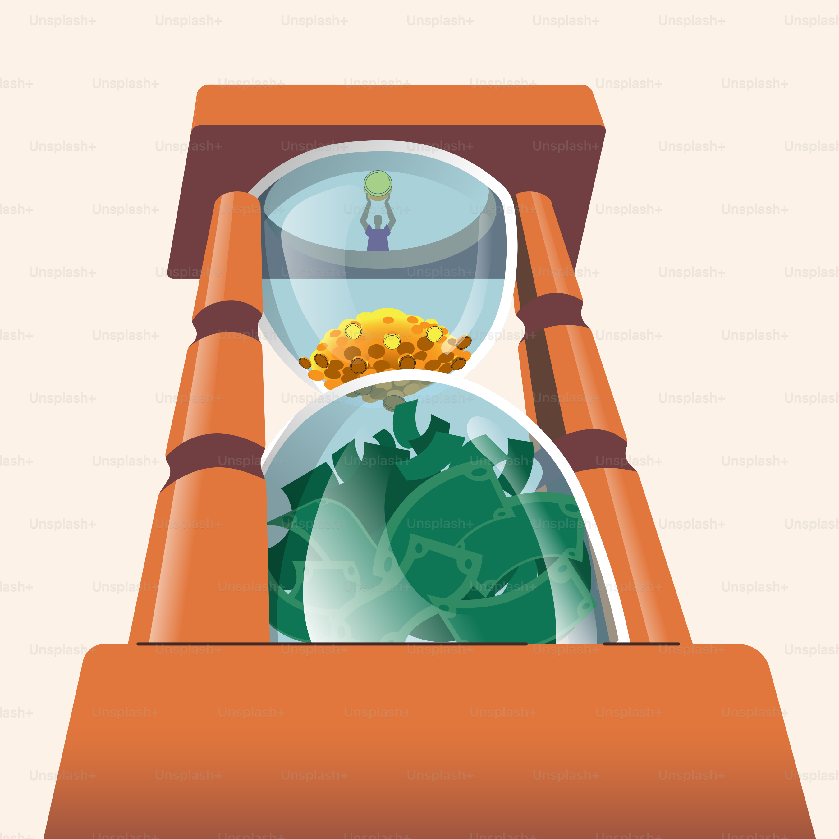 An illustration of an hourglass with money in it