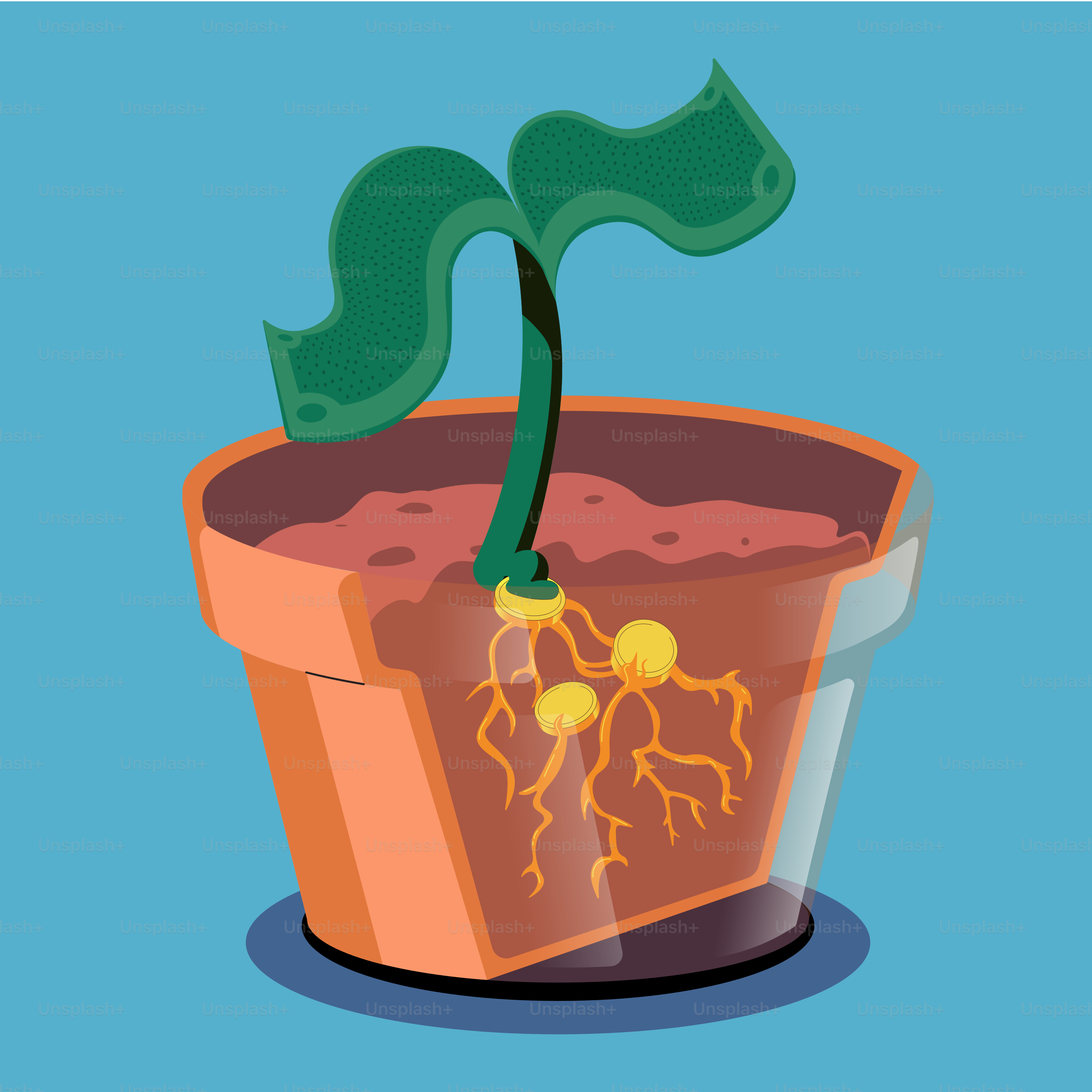 A potted plant with a green sprout growing out of it