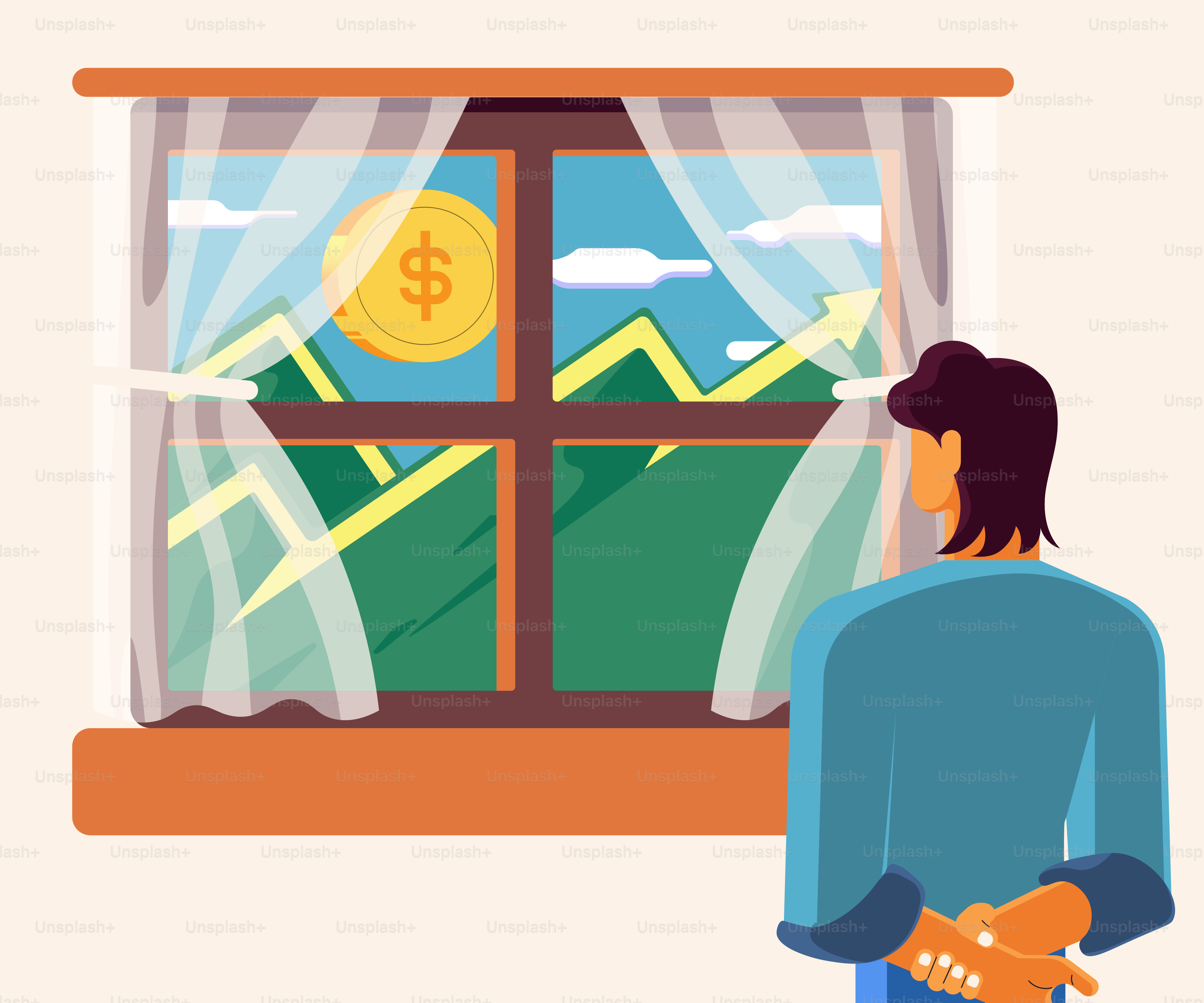 A man standing in front of a window looking out the window