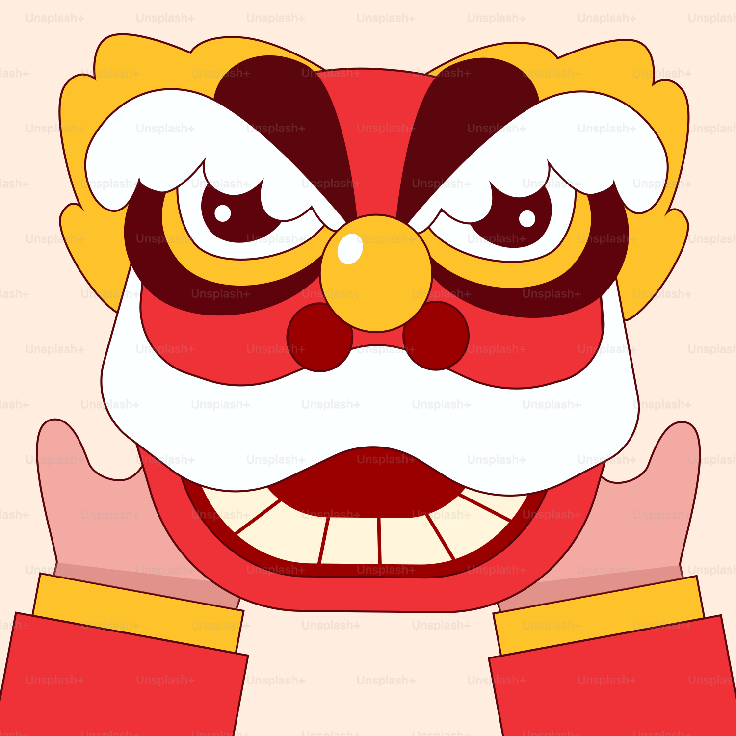 Un masque rouge et jaune avec un gros nez