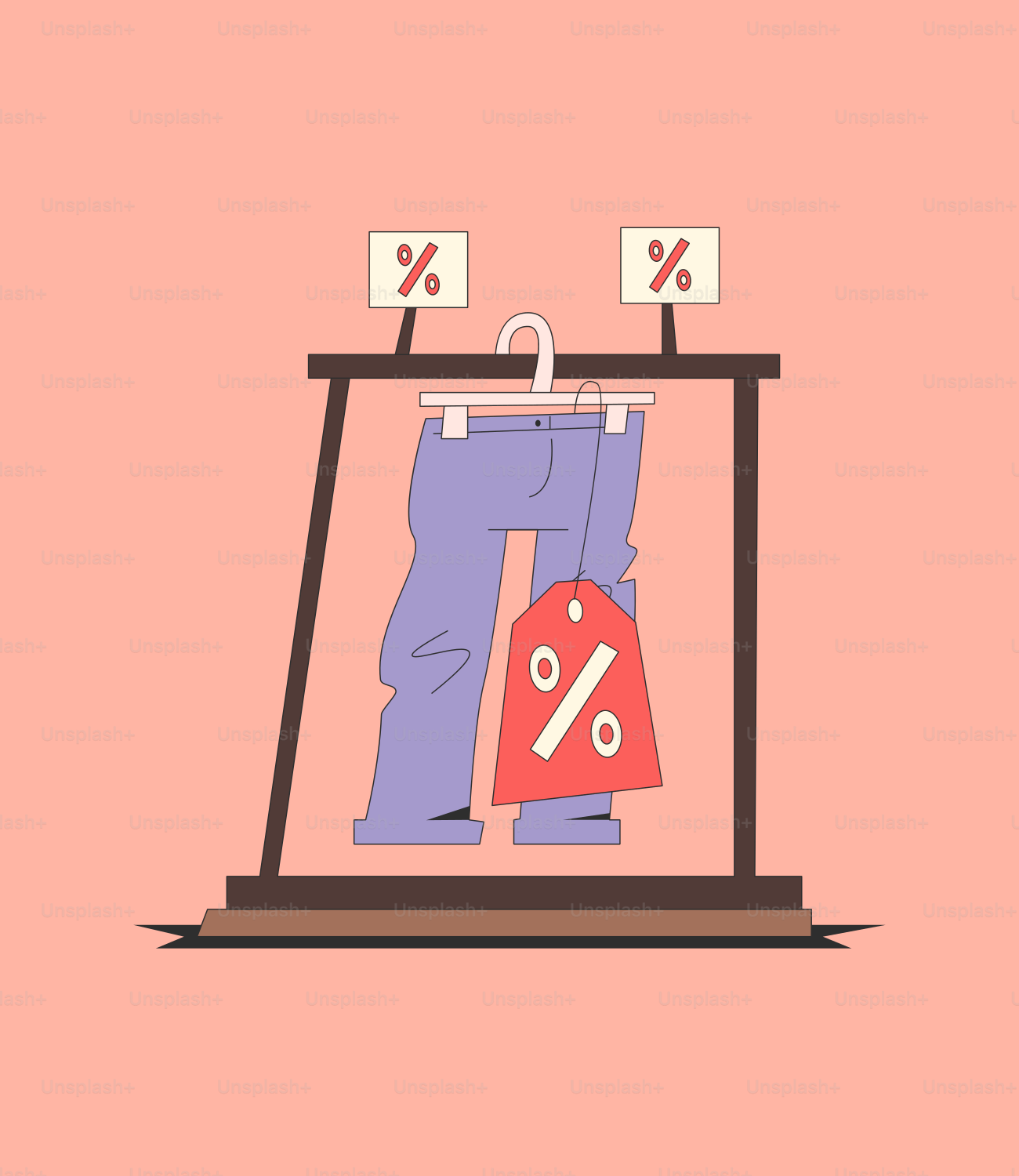 A pink background with a picture of a person's legs hanging on a clothes