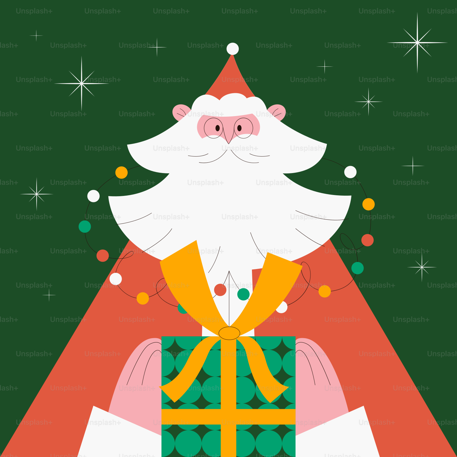 A christmas card with a santa clause holding a present
