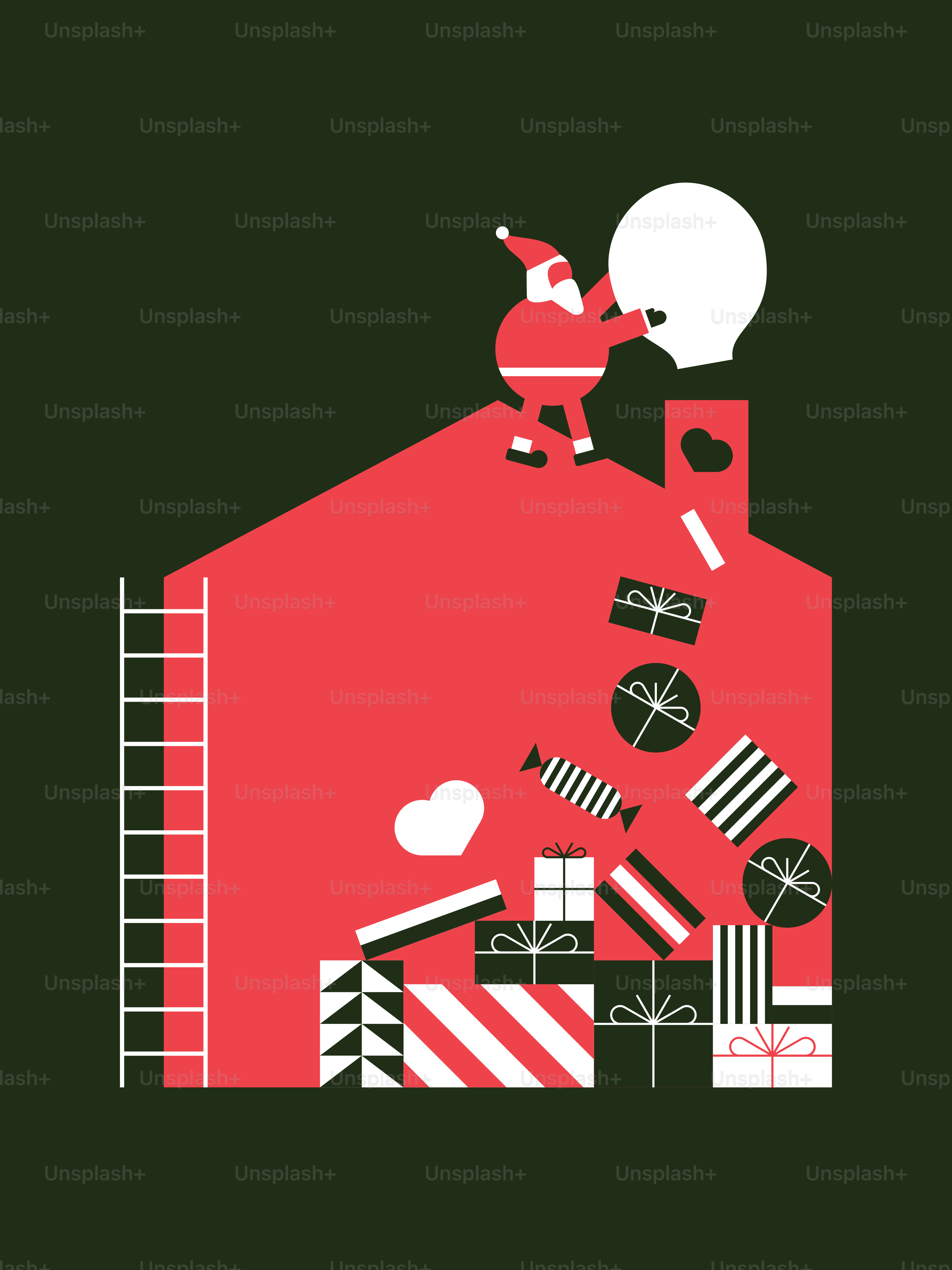 A red house with a santa clause on top of it