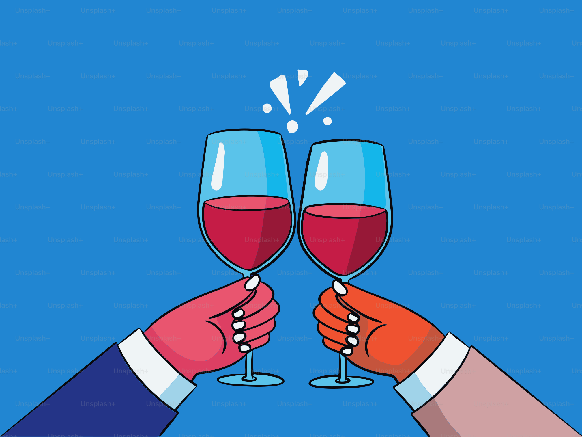 Two hands holding glasses of red wine