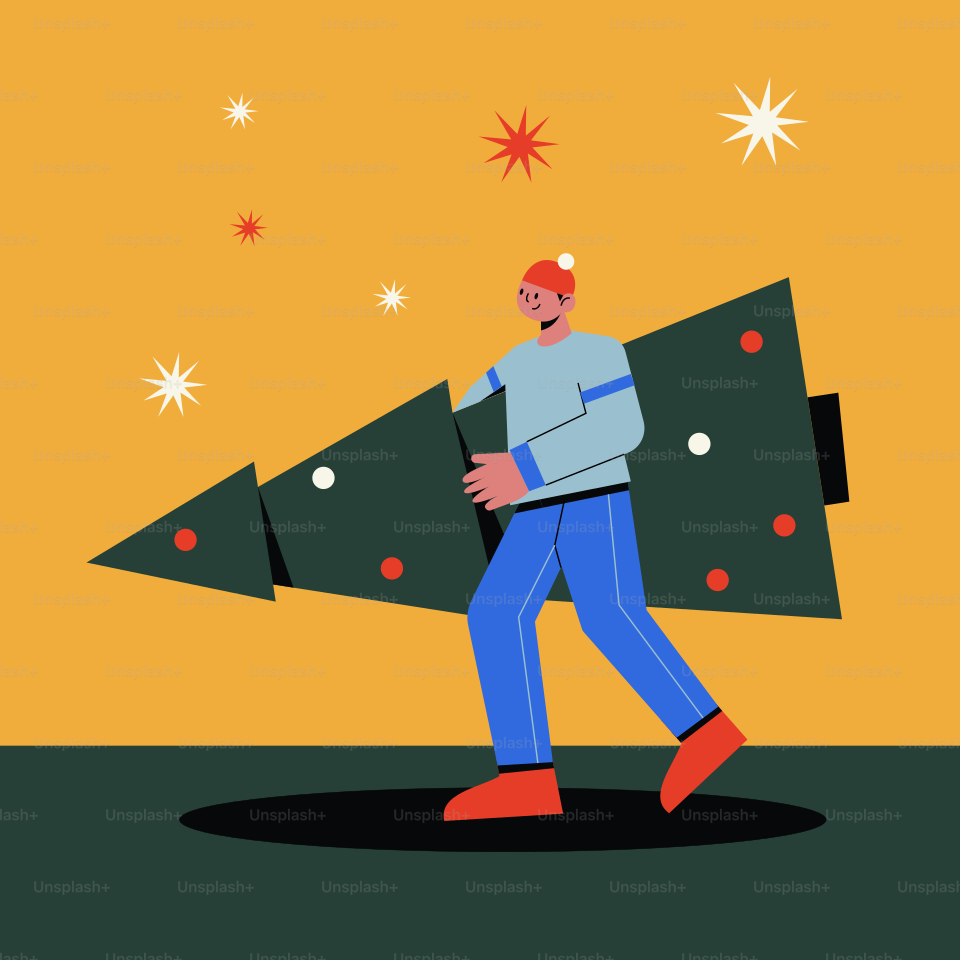 A man carrying a christmas tree on his back