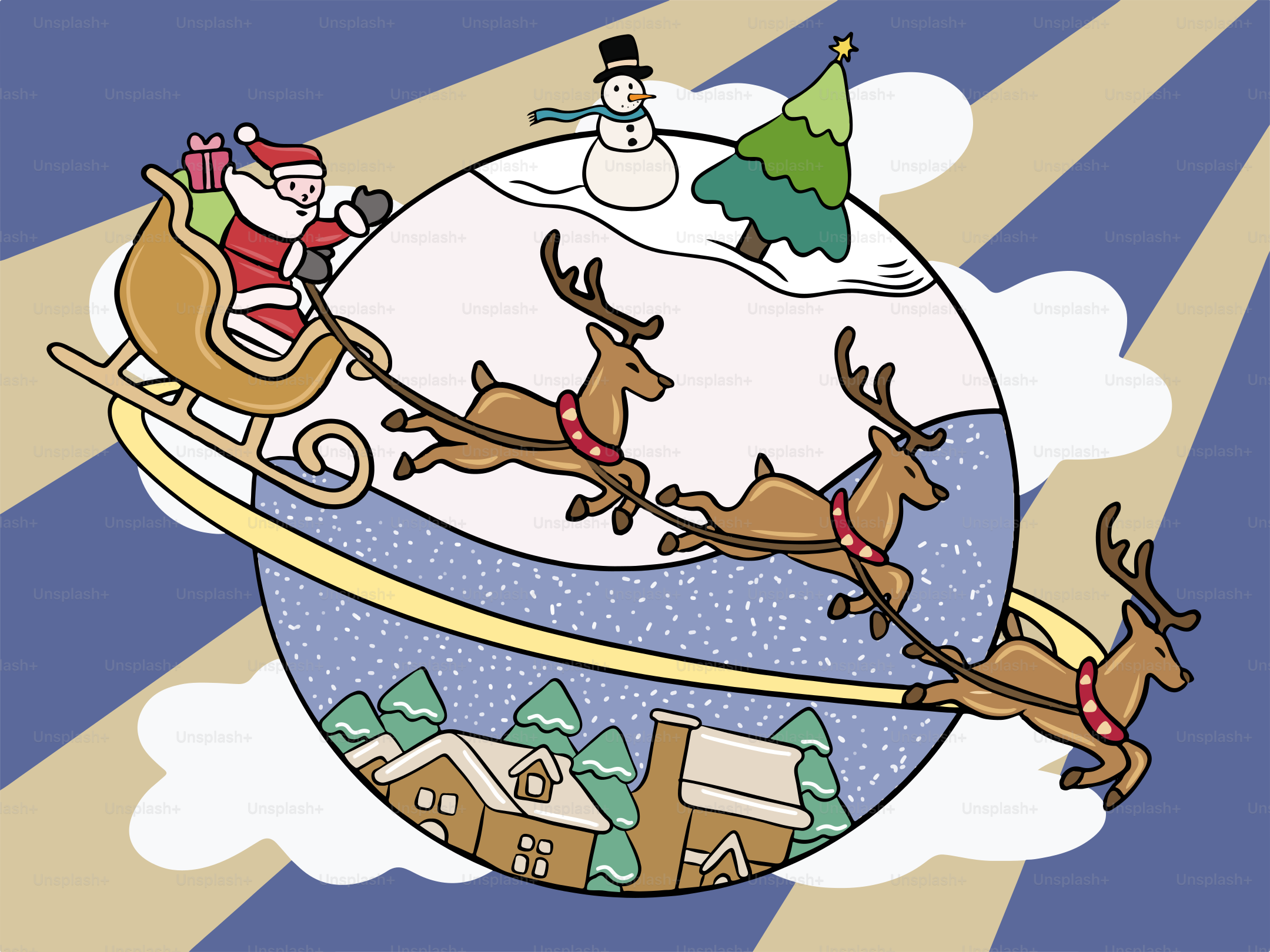 A christmas card with santa riding a sleigh on a sleigh