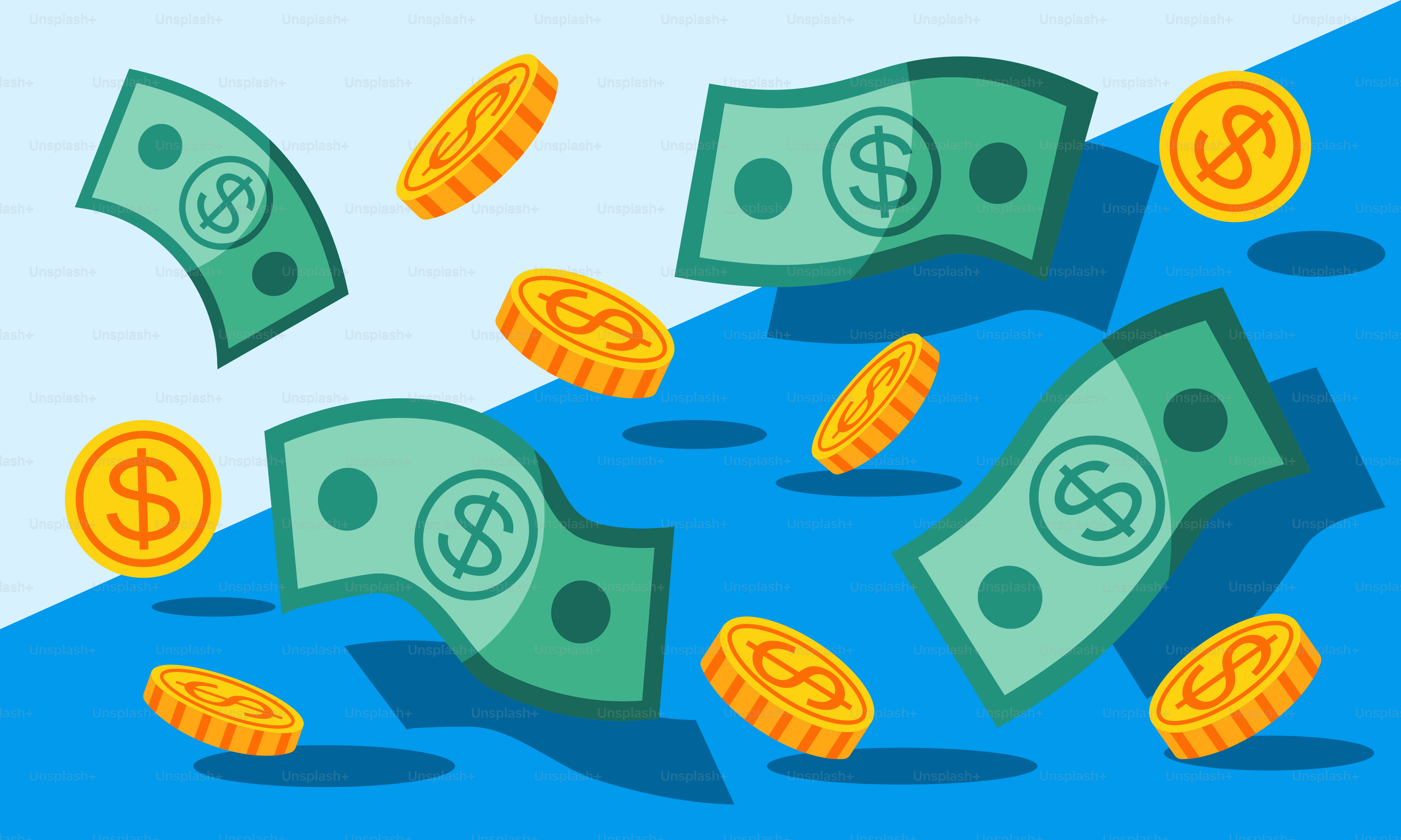 A pile of money falling into the water