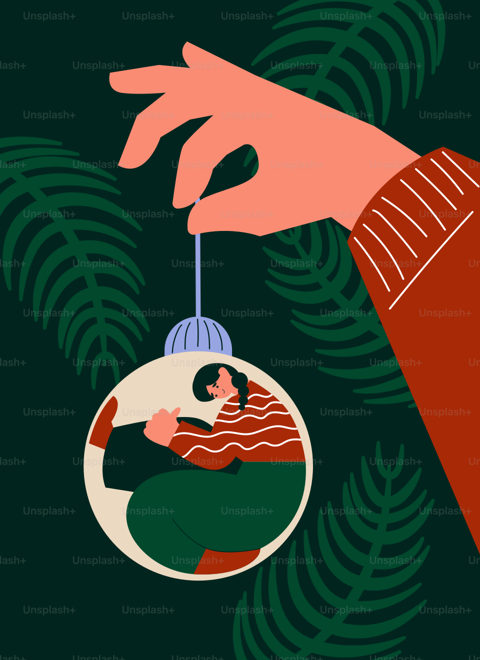 A hand holding a christmas ornament with a woman on it