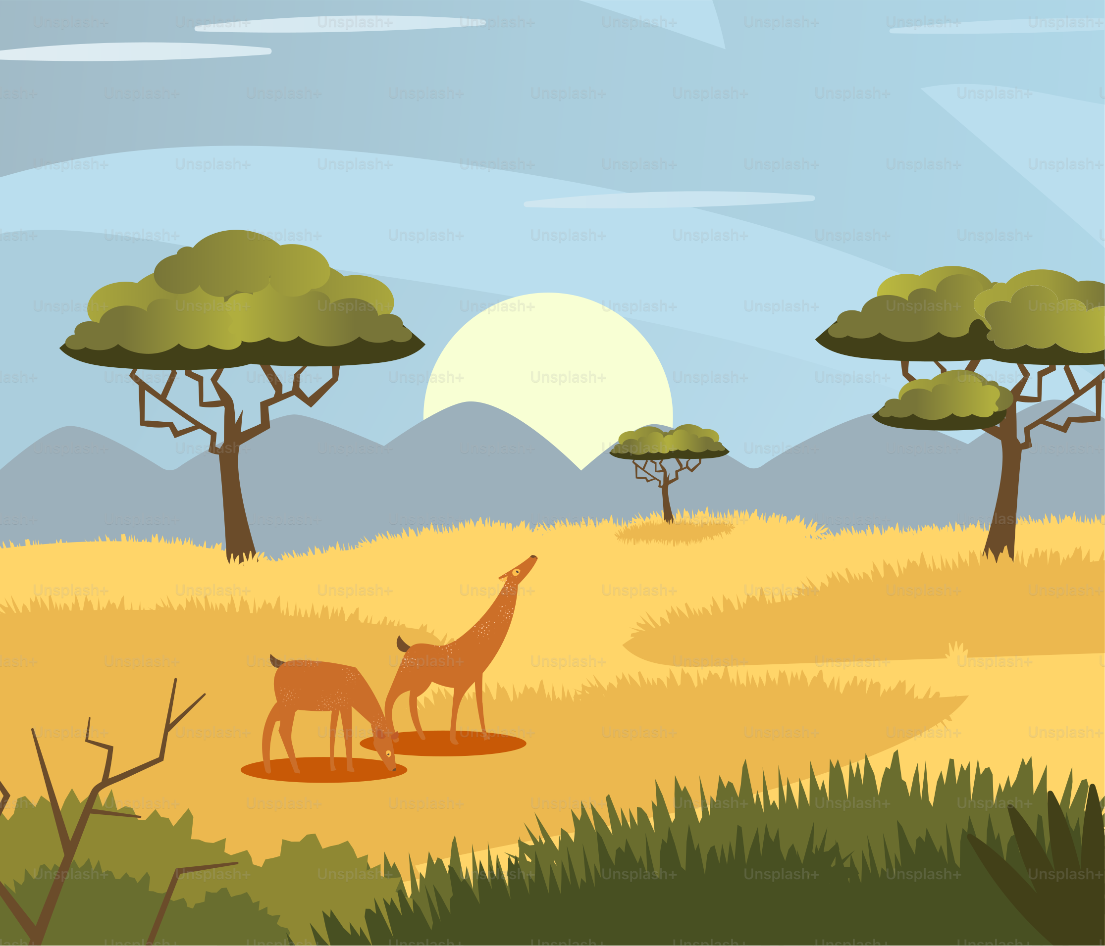 Una jirafa y una jirafa bebé de pie en un campo