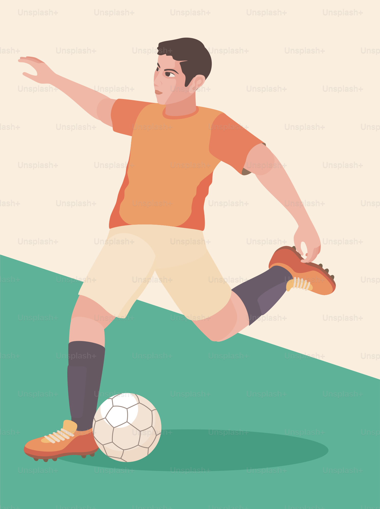 Un uomo che calcia un pallone da calcio su un campo