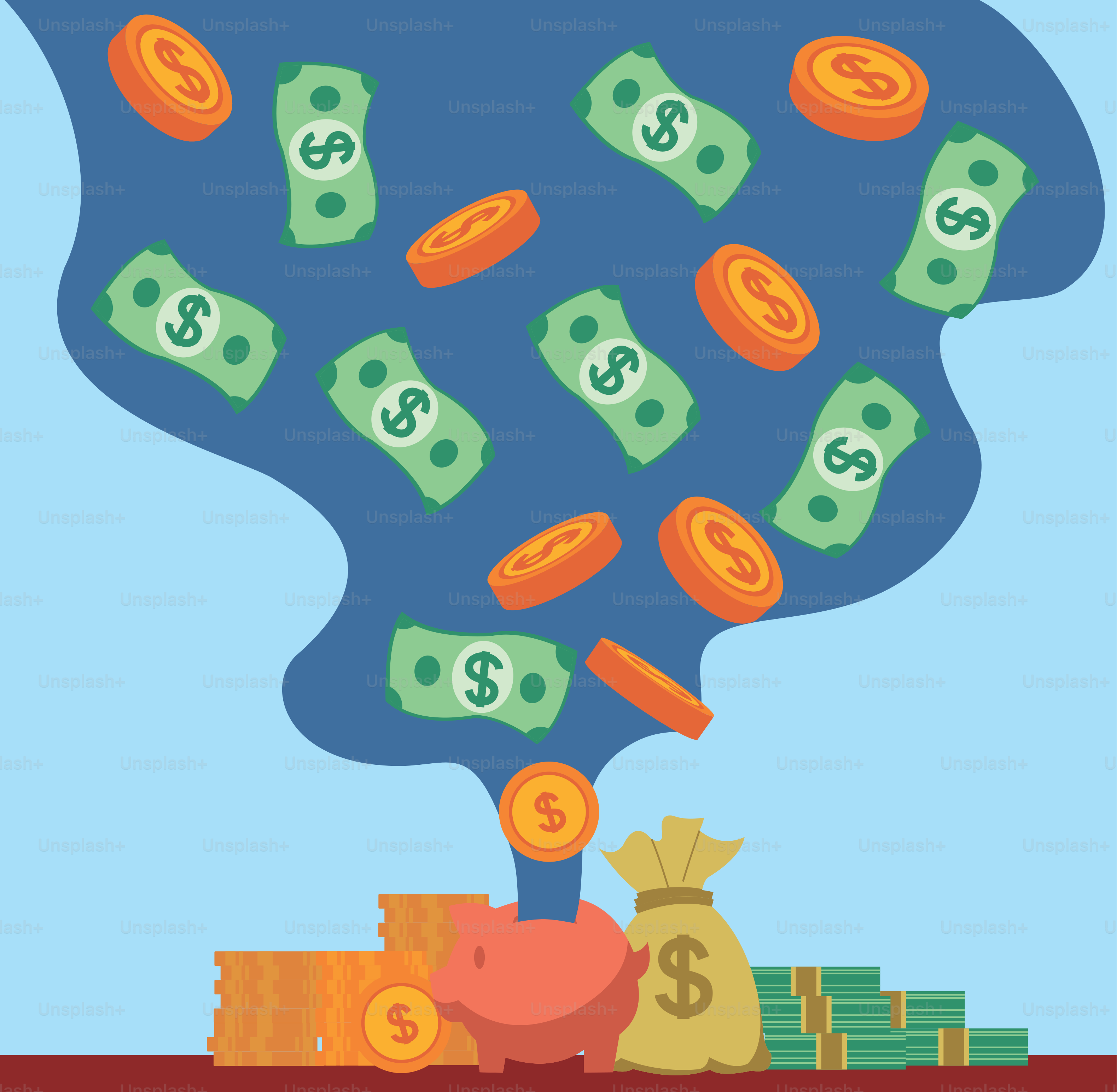 A piggy bank with money coming out of it