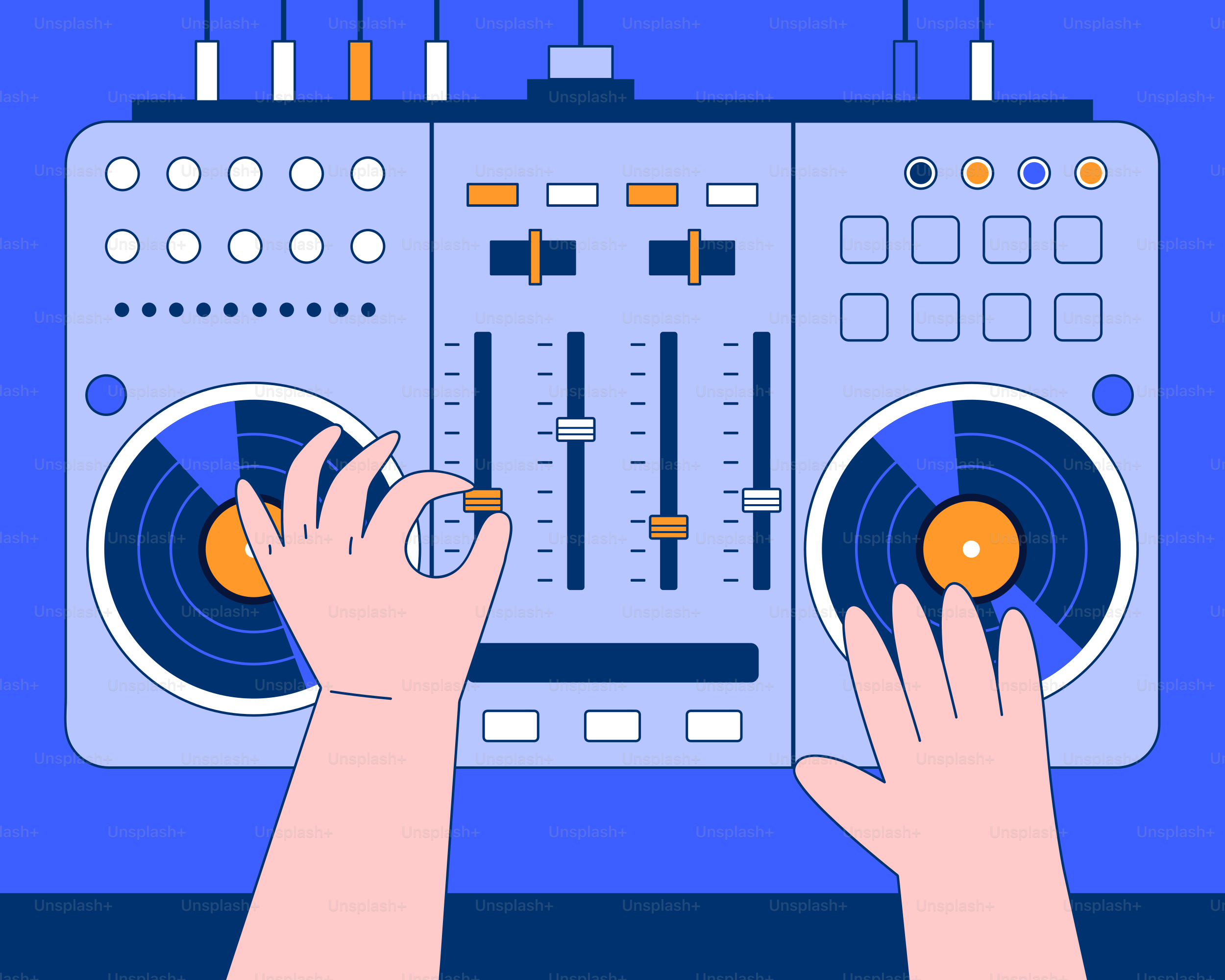 Two hands are pressing buttons on a radio