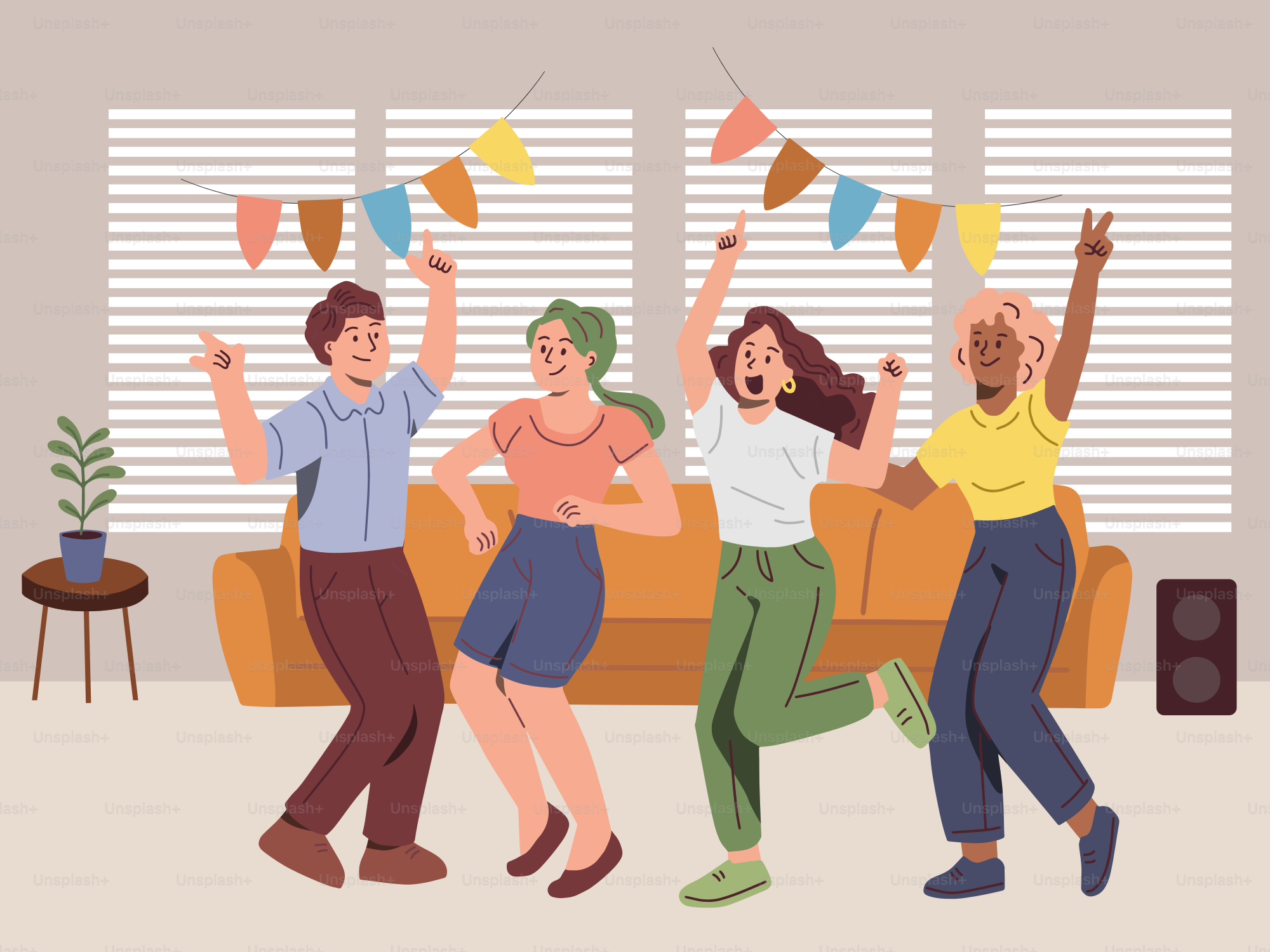 A group of people dancing in a living room