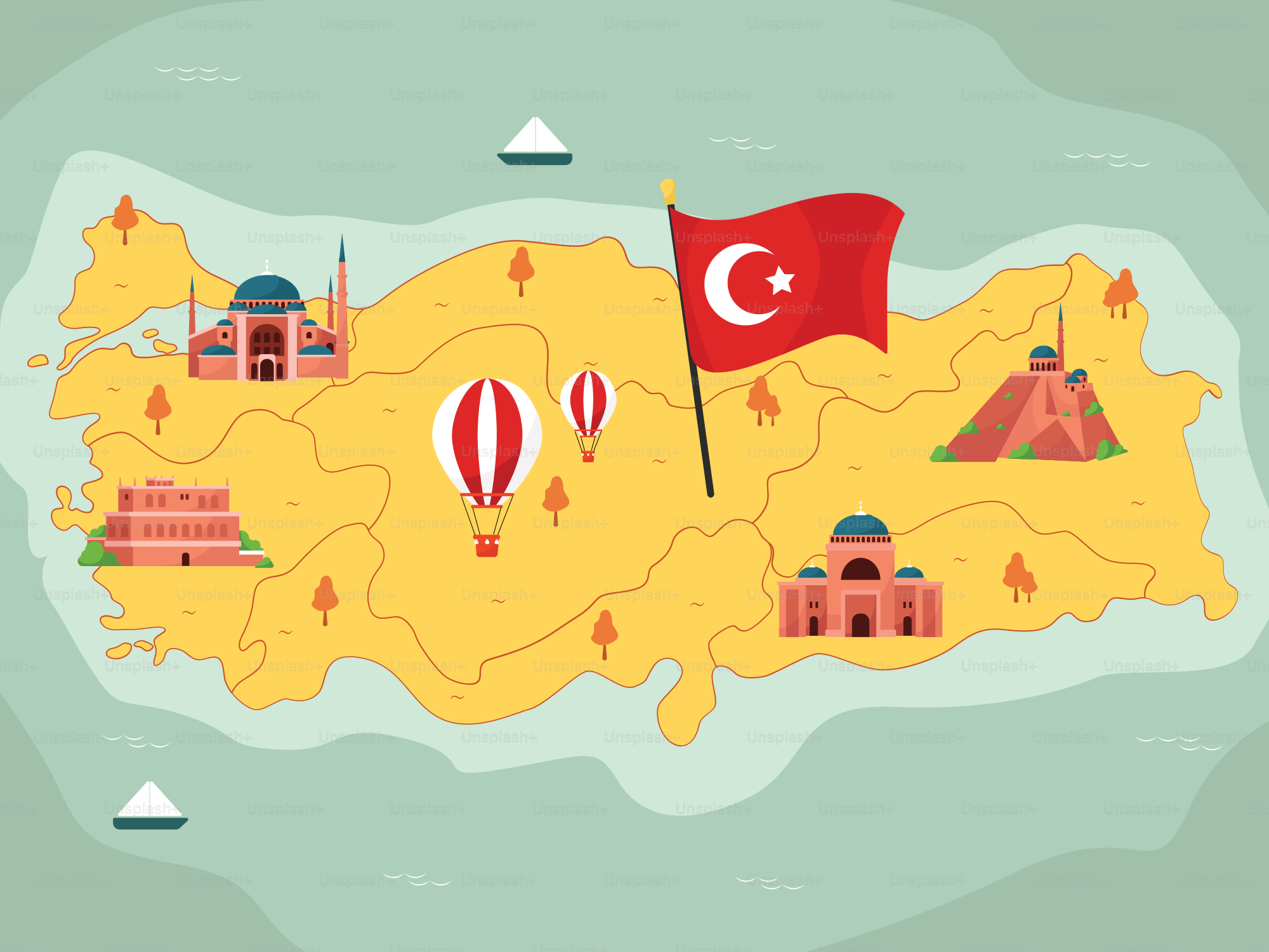 Eine Karte des Truthahns mit einer Flagge darauf