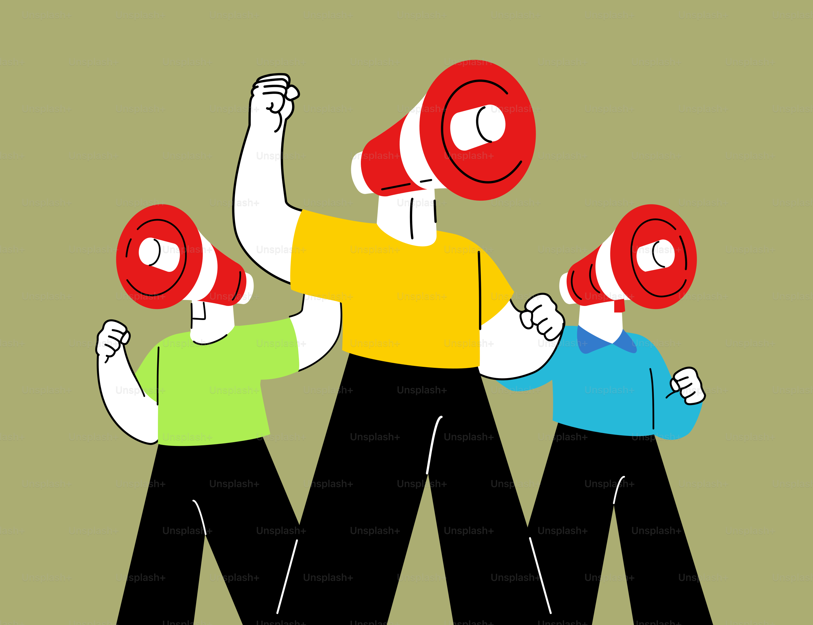A group of people with megaphones on their heads