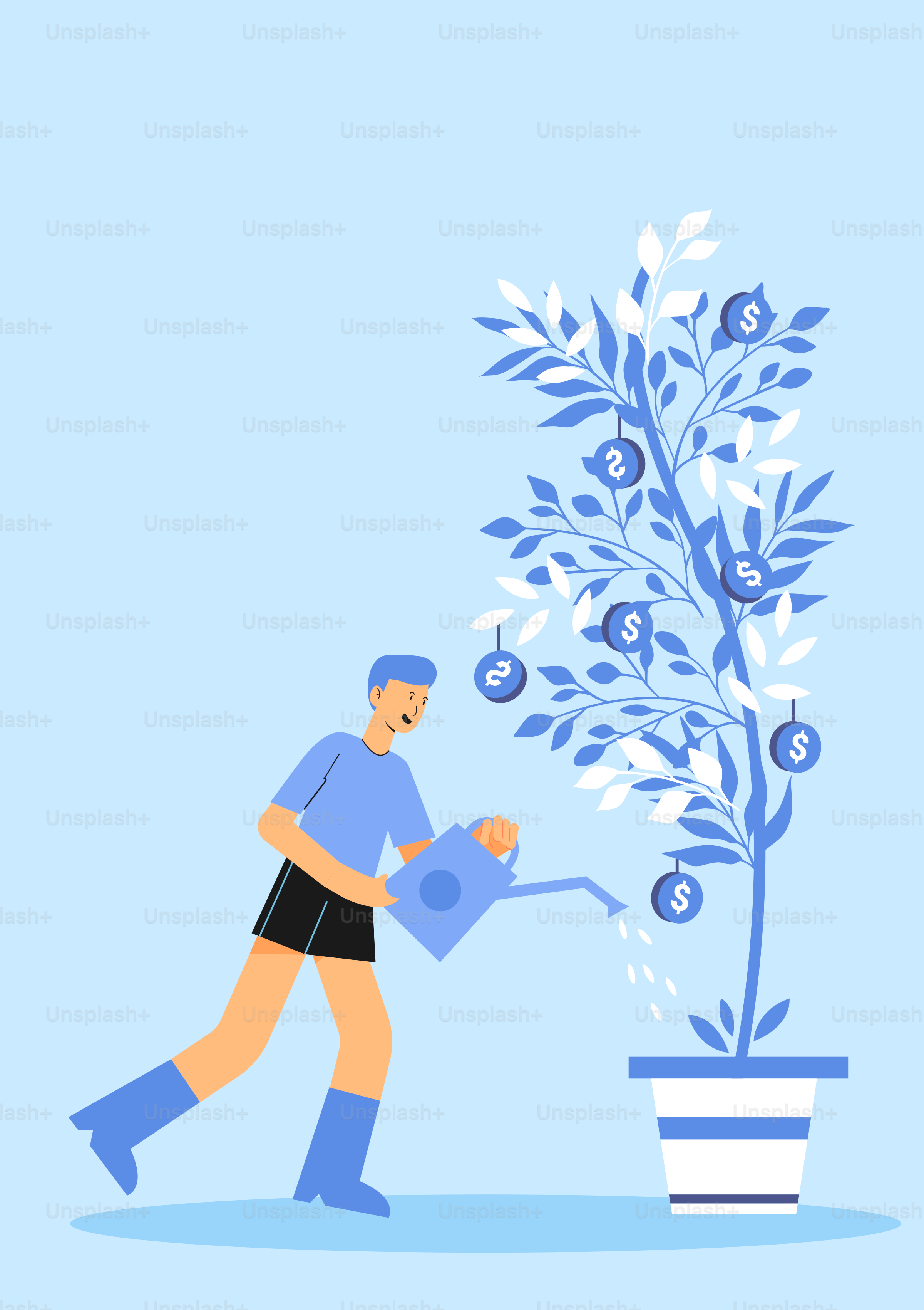 A man watering a plant with a watering can