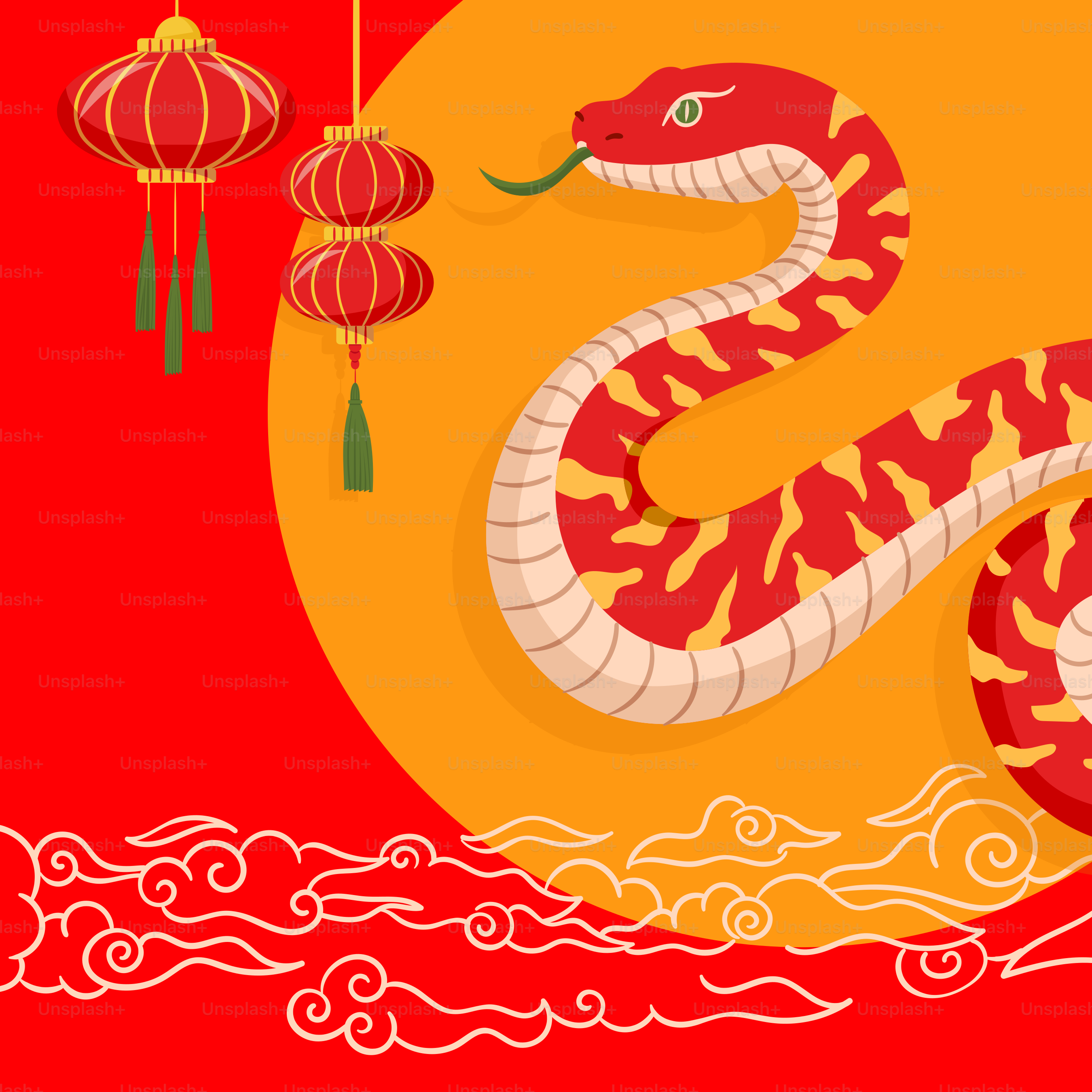 A red and white snake on a red background
