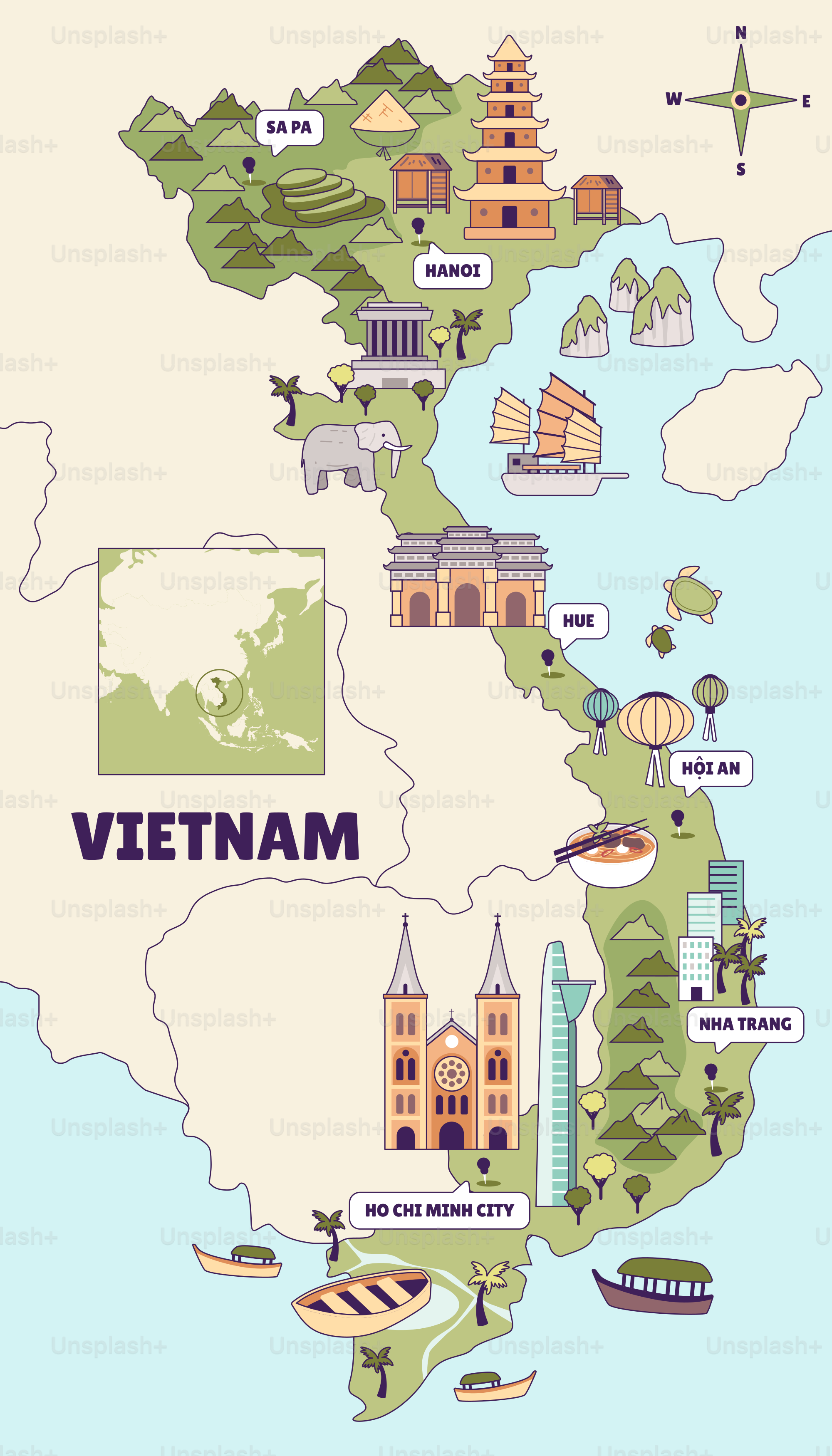 A map of the country of vietnam