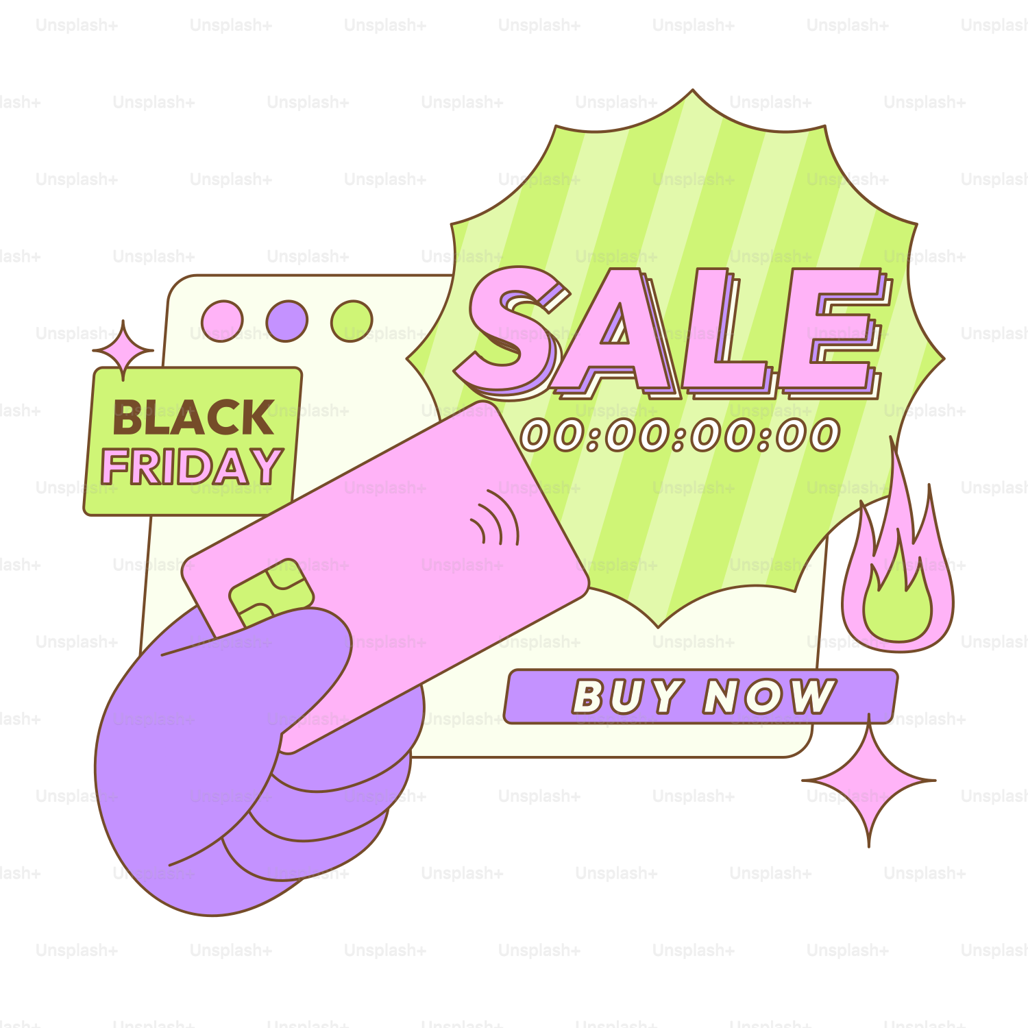 A hand holding a credit card with a black friday sale on it