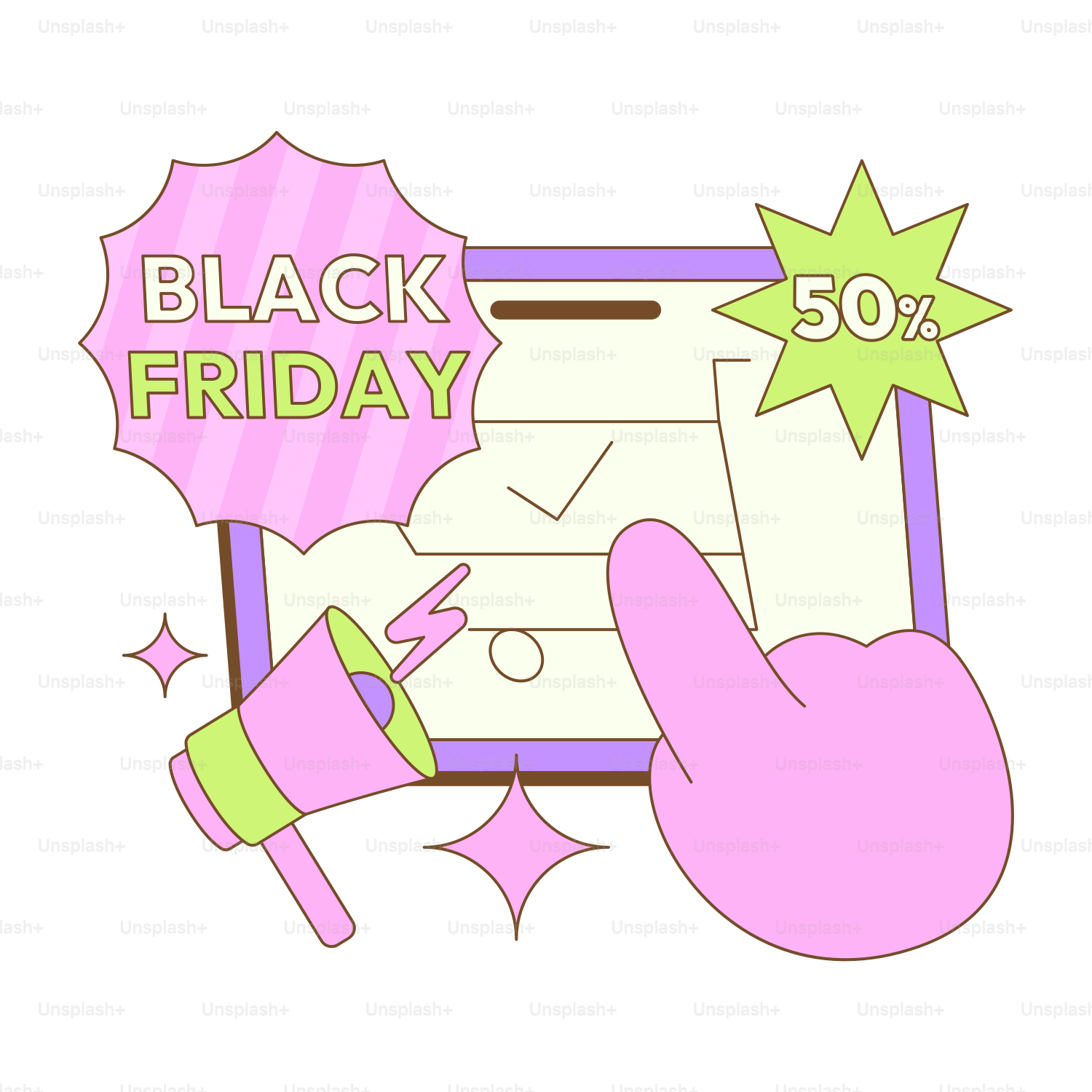 A hand pointing at a black friday sale sign