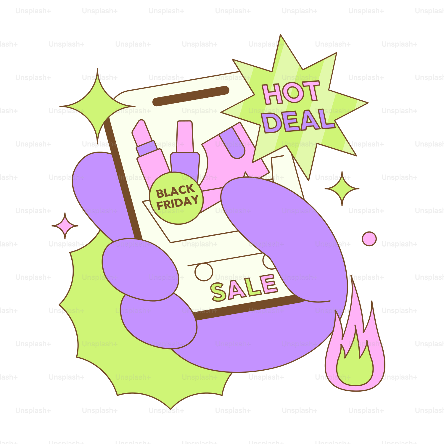A hand holding a cell phone with a hot deal on it