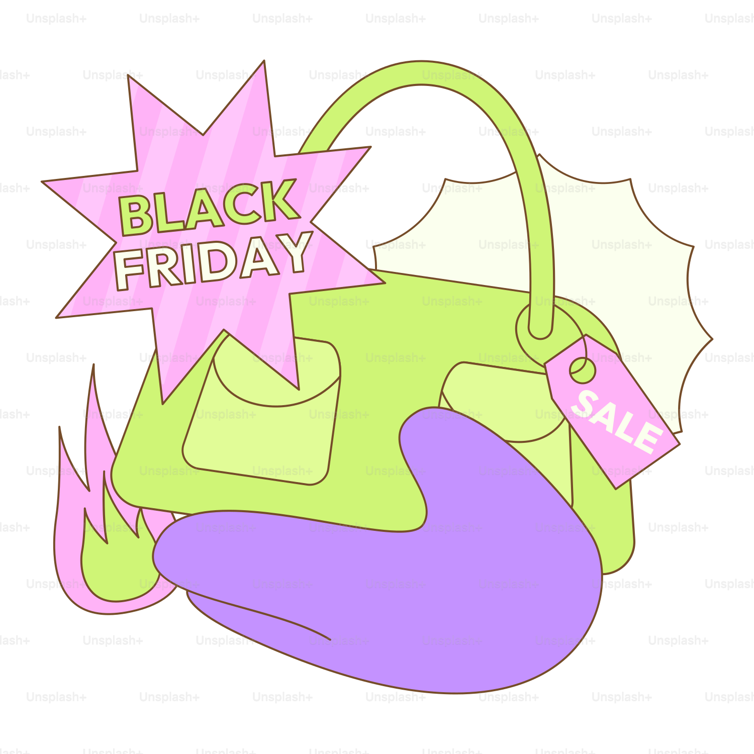 A black friday sale sign with a handbag