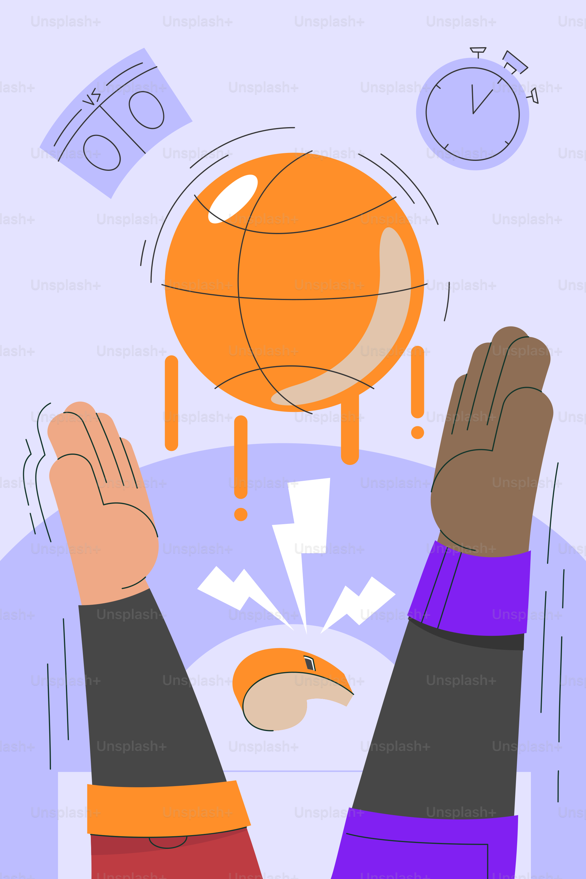 Due mani che cercano di prendere un pallone da basket su un tavolo