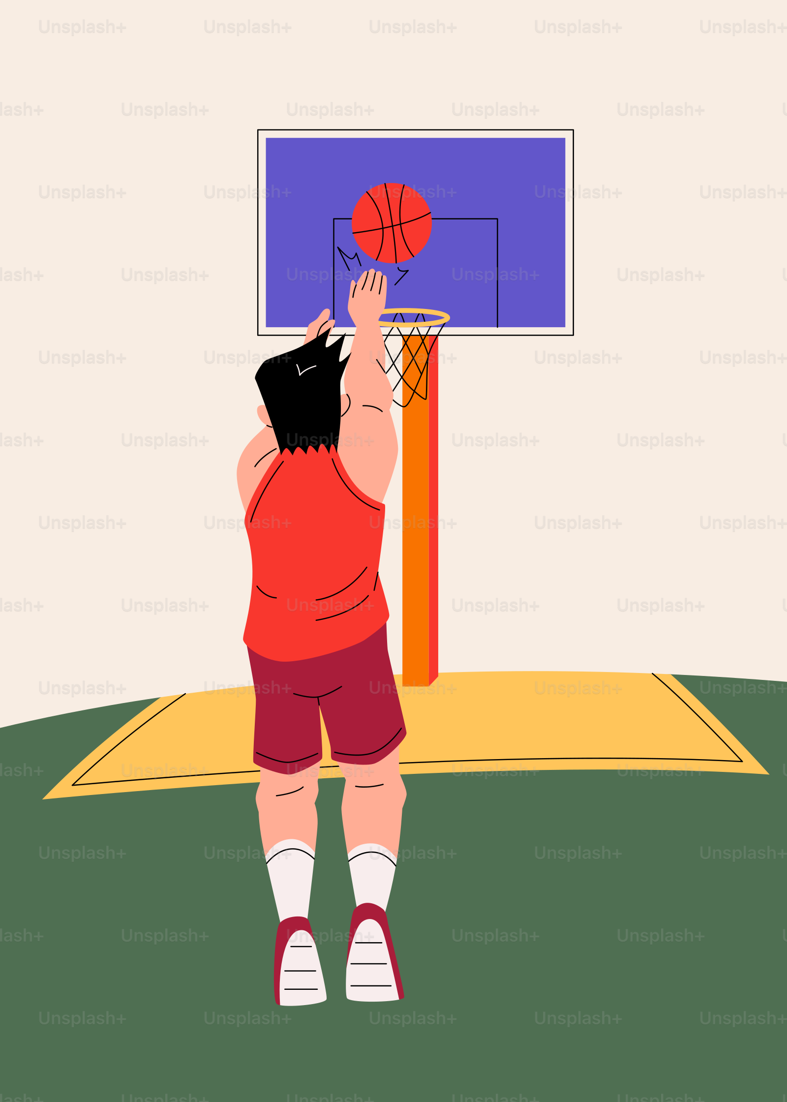 A man is playing basketball on a court