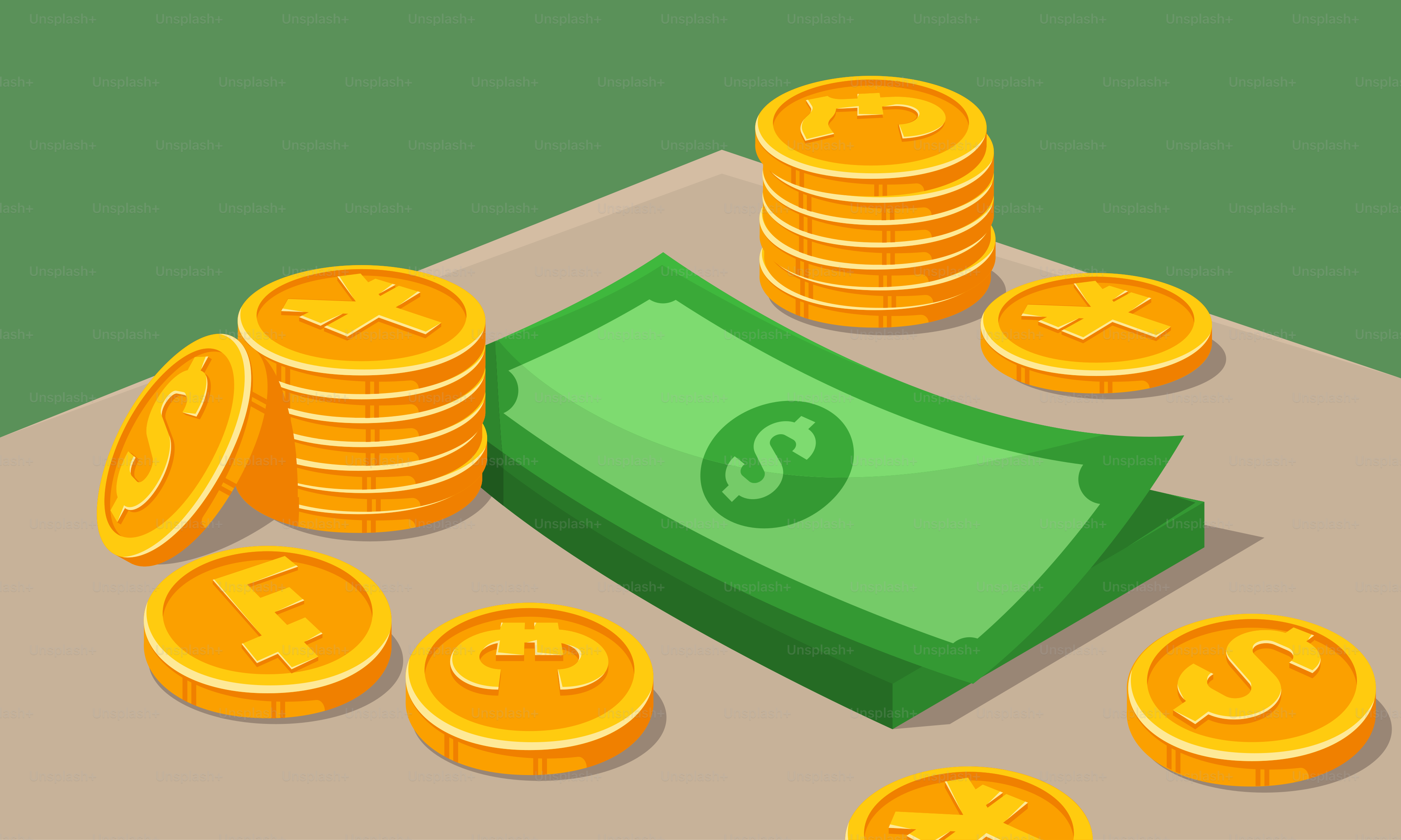 탁자 위에 쌓인 돈 더미