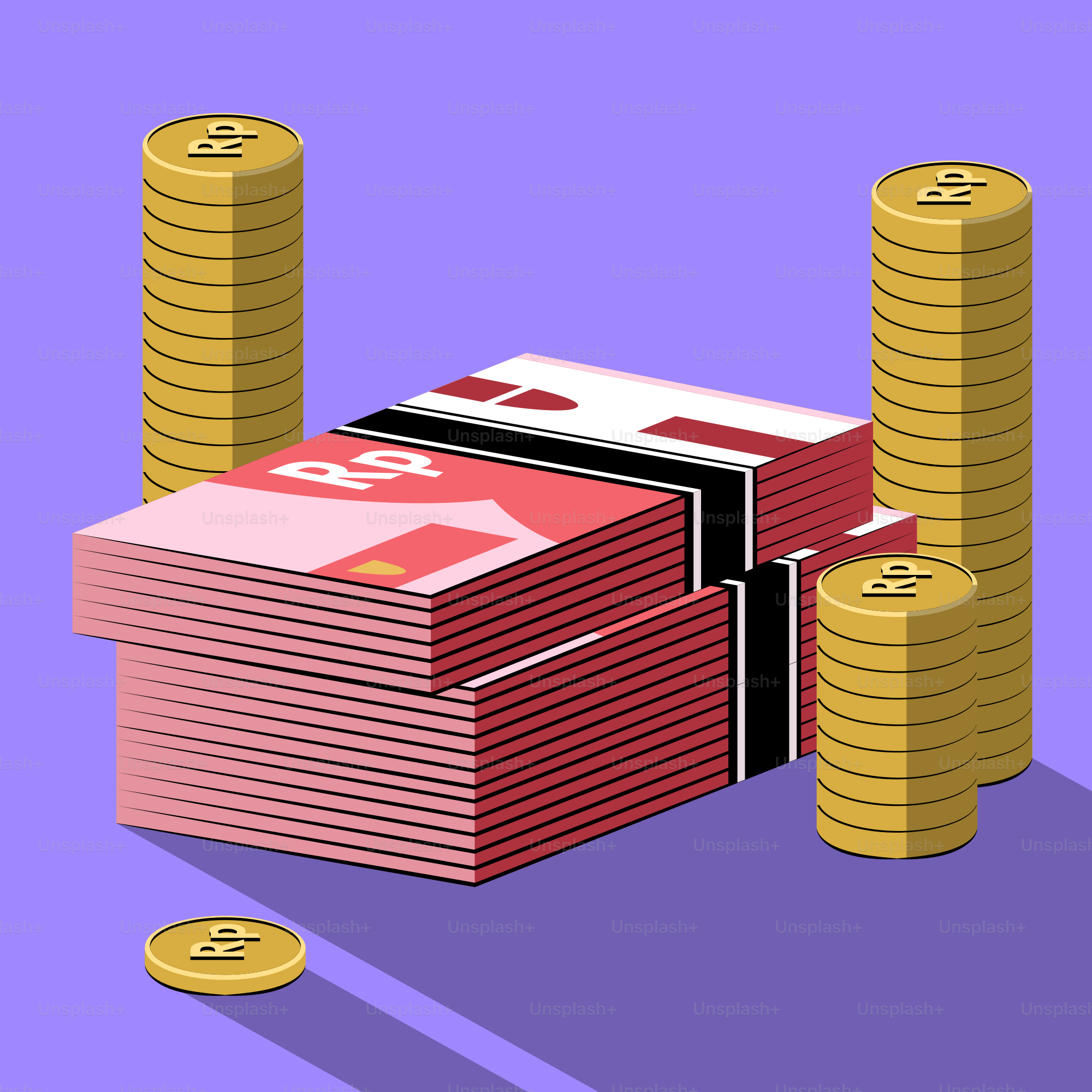 A pile of money sitting next to stacks of coins