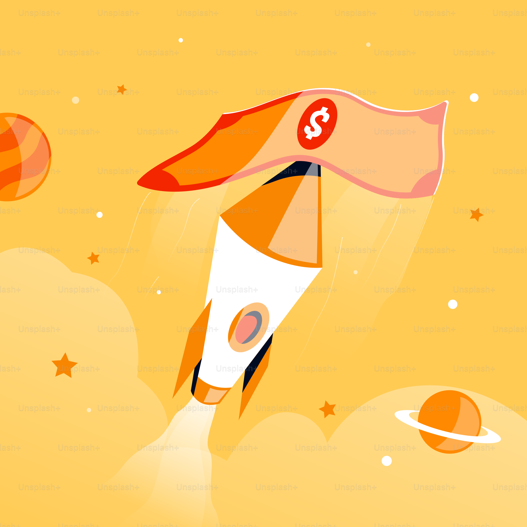 An illustration of a rocket with a dollar sign on it