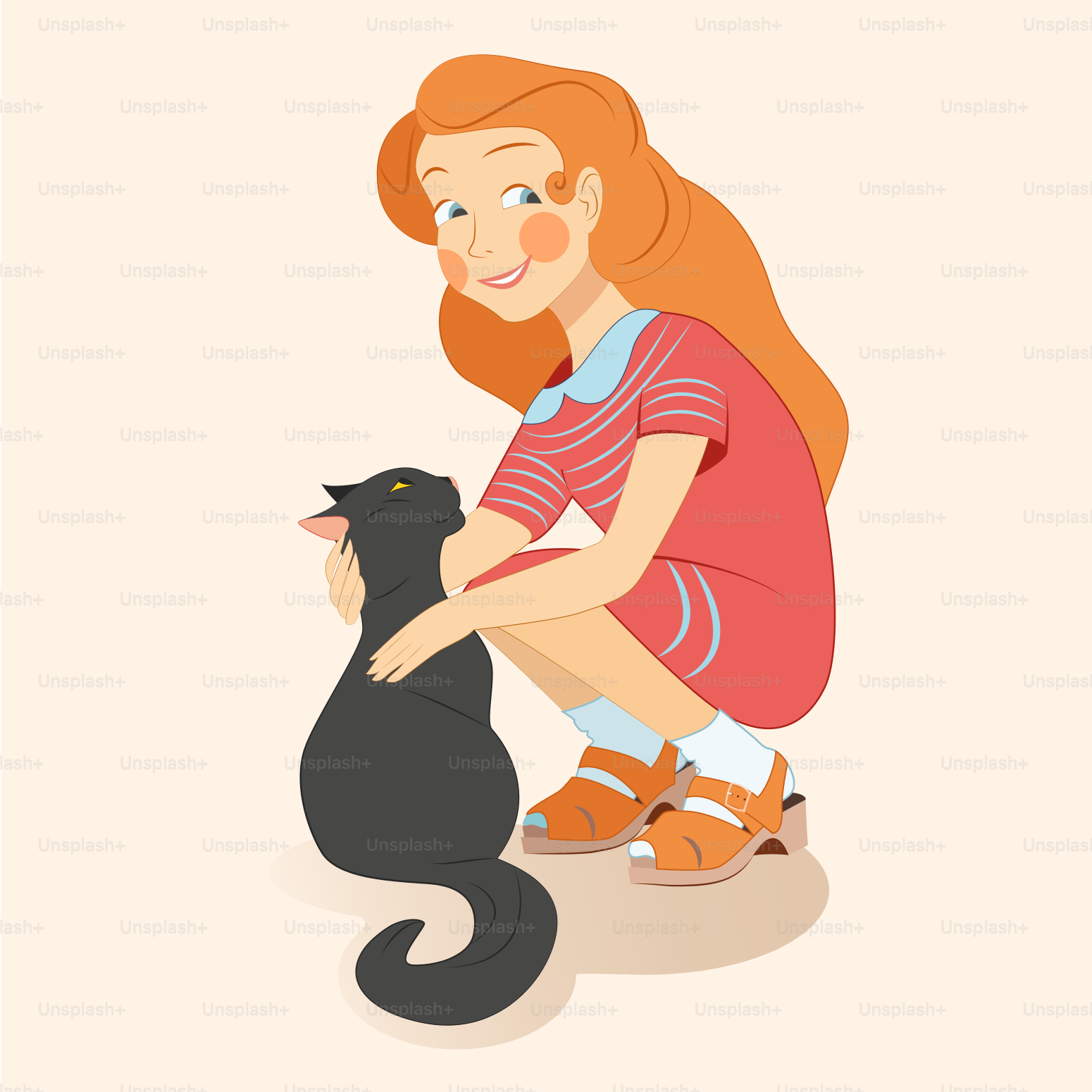 Une femme caresse un chat noir