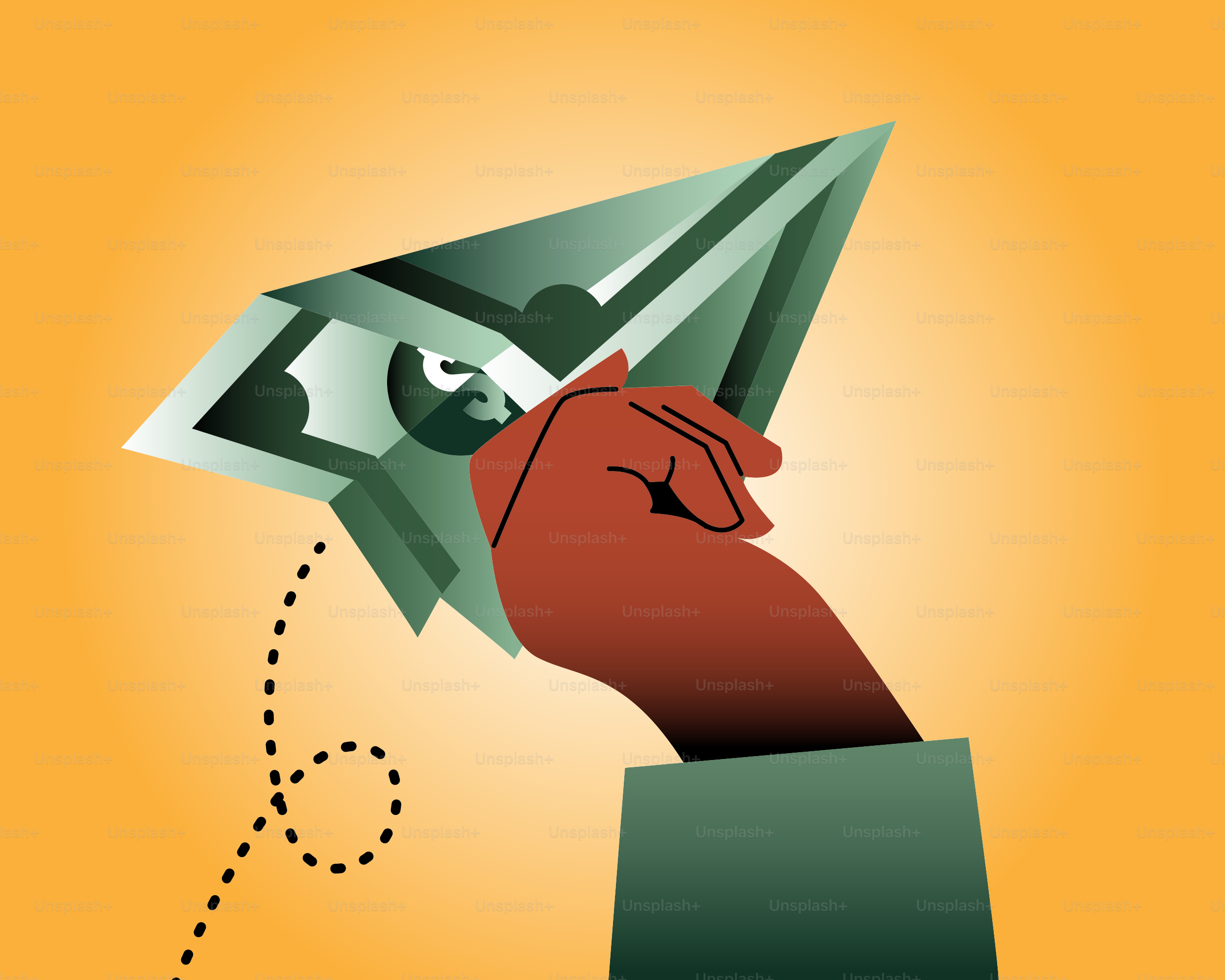 초록색 상자 안에 돈 지폐를 들고 있는 손