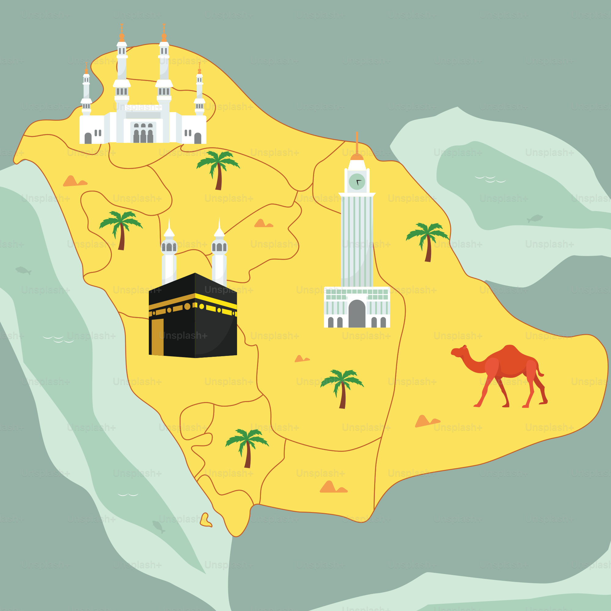 A map of the middle east with a camel on it