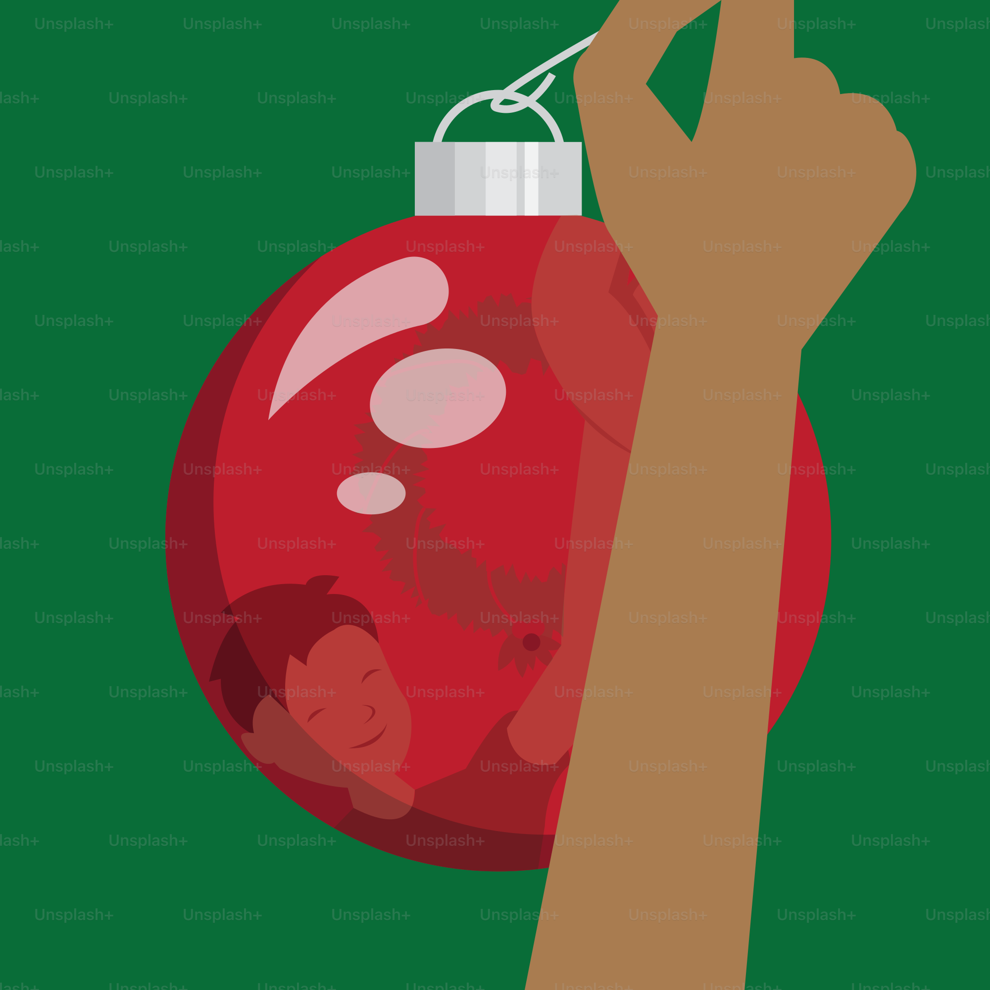 A hand holding a red ornament with a green background